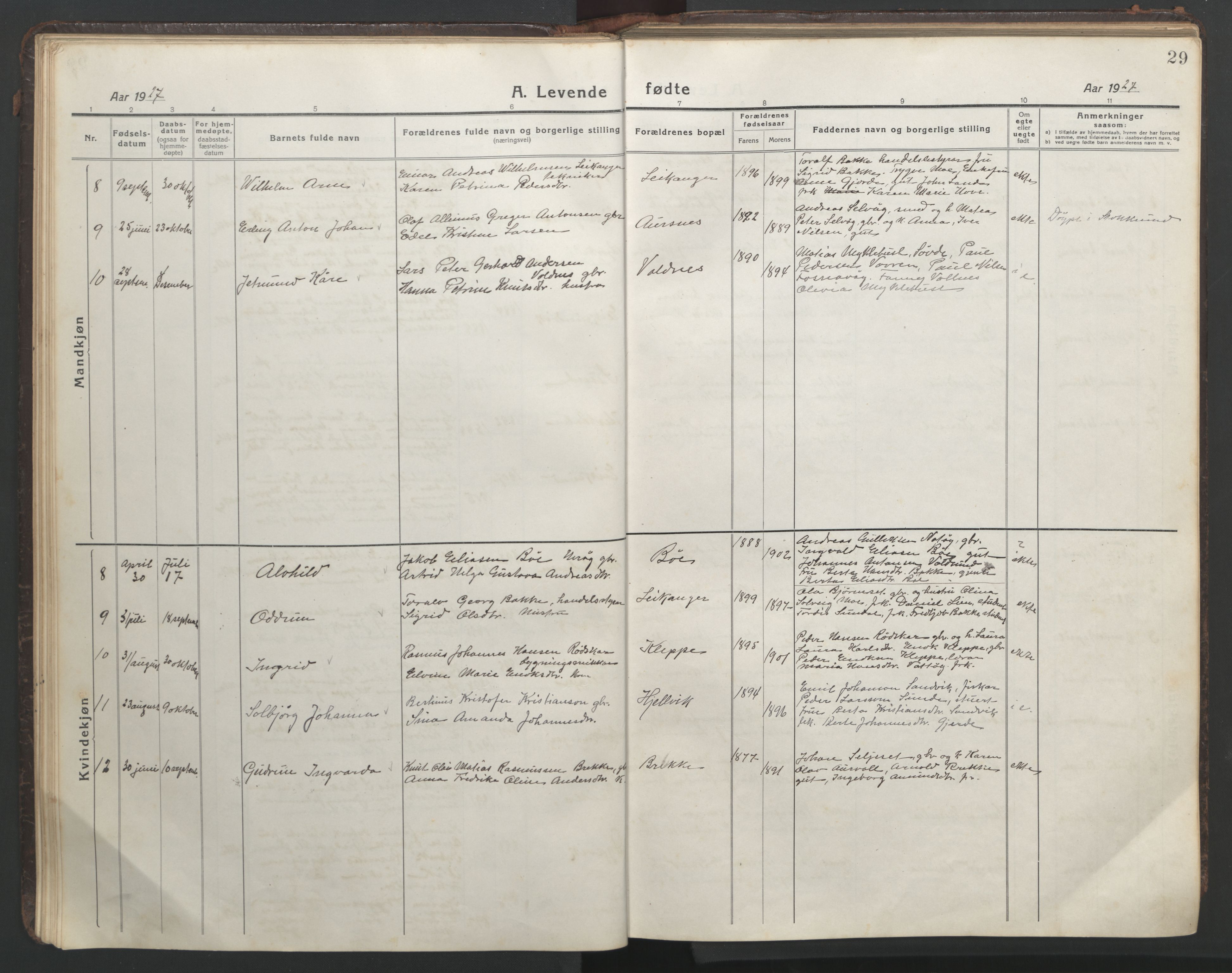 Ministerialprotokoller, klokkerbøker og fødselsregistre - Møre og Romsdal, AV/SAT-A-1454/508/L0099: Klokkerbok nr. 508C03, 1917-1947, s. 29