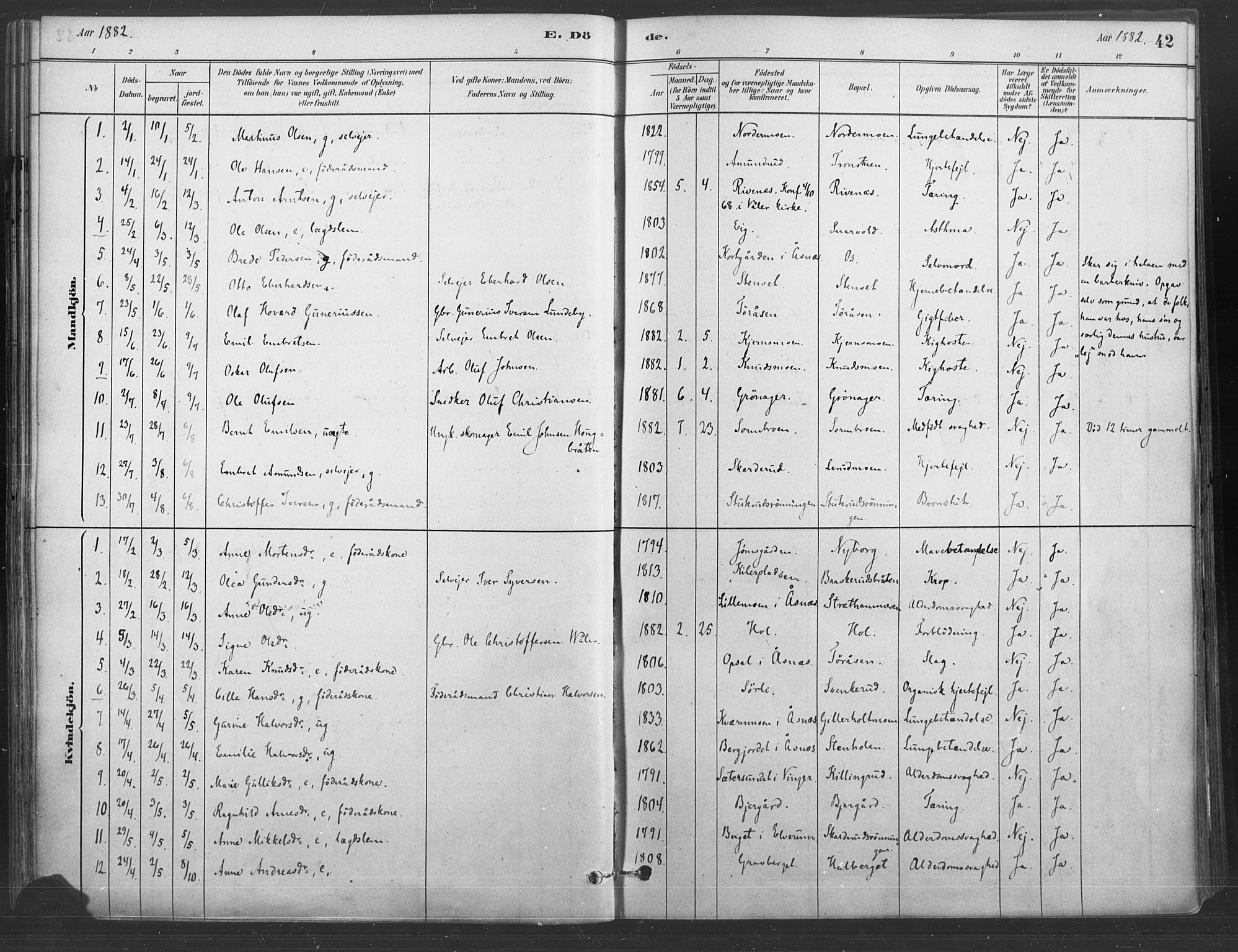 Våler prestekontor, Hedmark, AV/SAH-PREST-040/H/Ha/Haa/L0004: Ministerialbok nr. 4, 1879-1893, s. 42