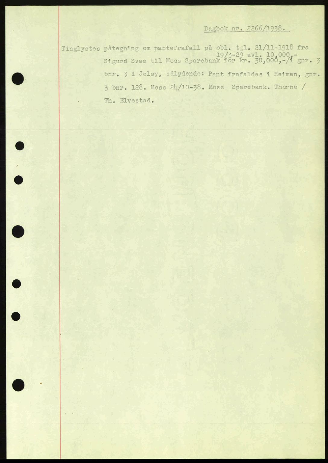 Moss sorenskriveri, SAO/A-10168: Pantebok nr. B6, 1938-1938, Dagboknr: 2266/1938