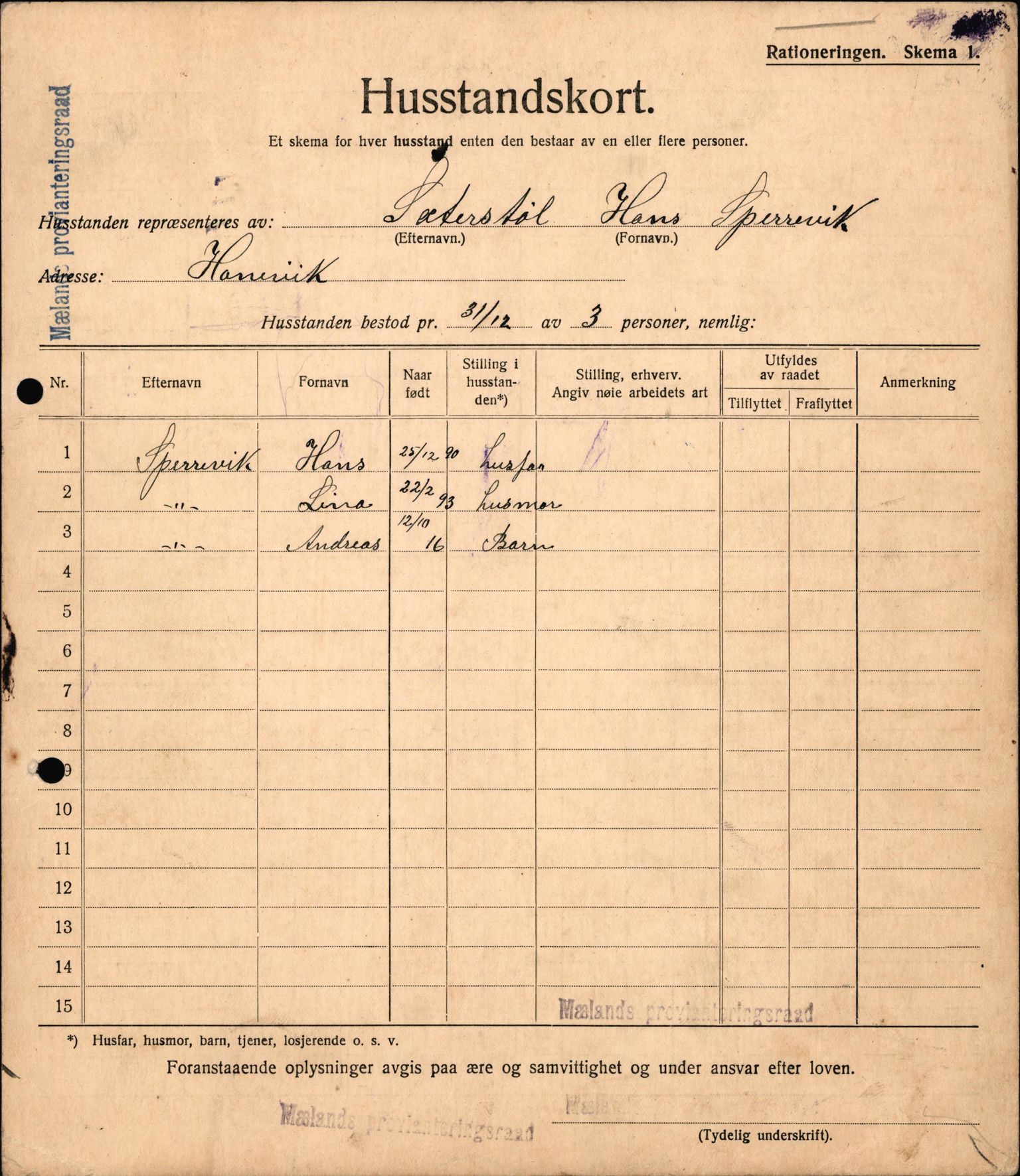 IKAH, Meland kommune, Provianteringsrådet, Husstander per 01.11.1917, 1917-1918, s. 2