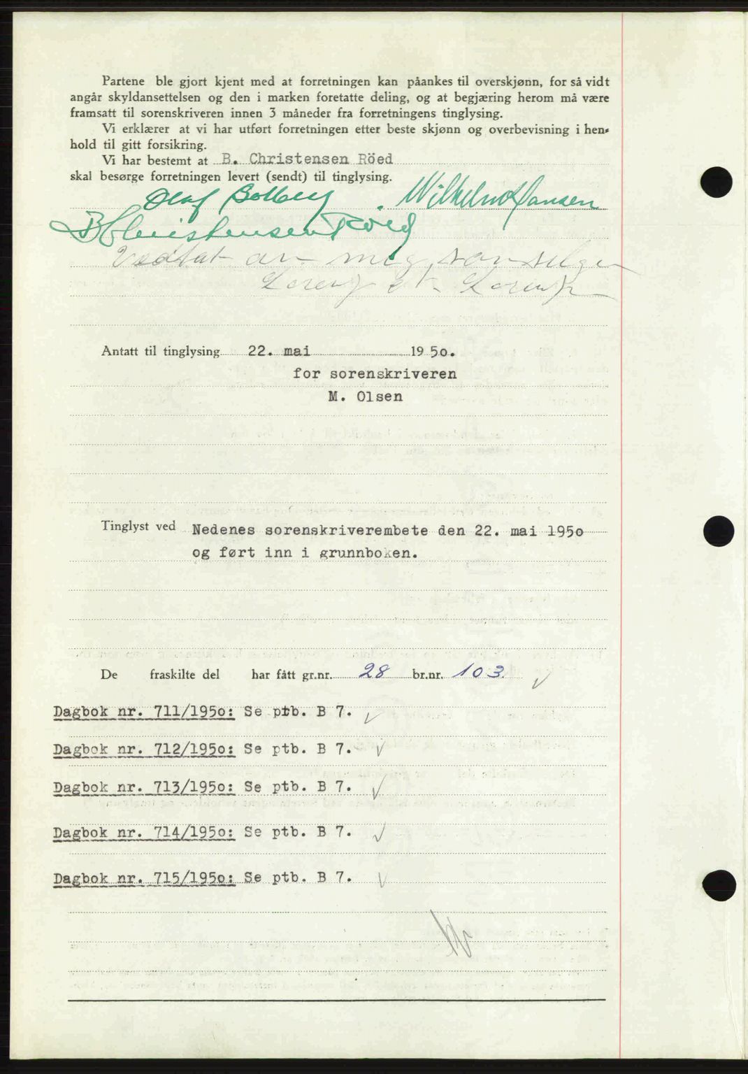 Nedenes sorenskriveri, AV/SAK-1221-0006/G/Gb/Gba/L0062: Pantebok nr. A14, 1949-1950, Dagboknr: 710/1950