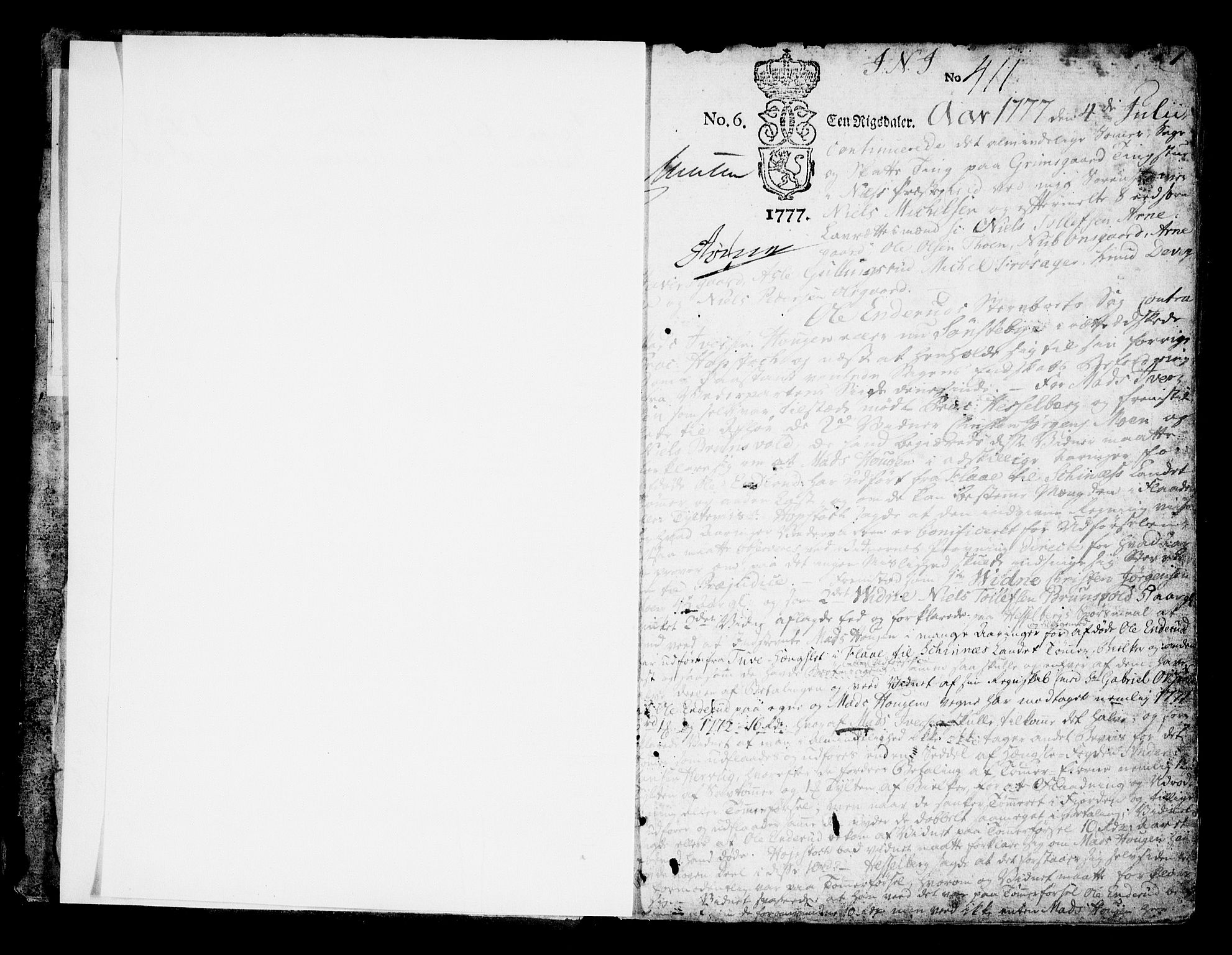 Ringerike og Hallingdal sorenskriveri, SAKO/A-81/F/Fa/Fad/L0009: Tingbok - Hallingdal, 1777-1782, s. 1