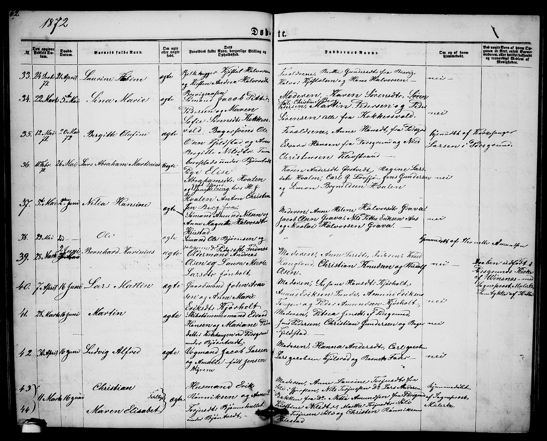 Eidanger kirkebøker, AV/SAKO-A-261/G/Ga/L0001: Klokkerbok nr. 1, 1863-1878, s. 62