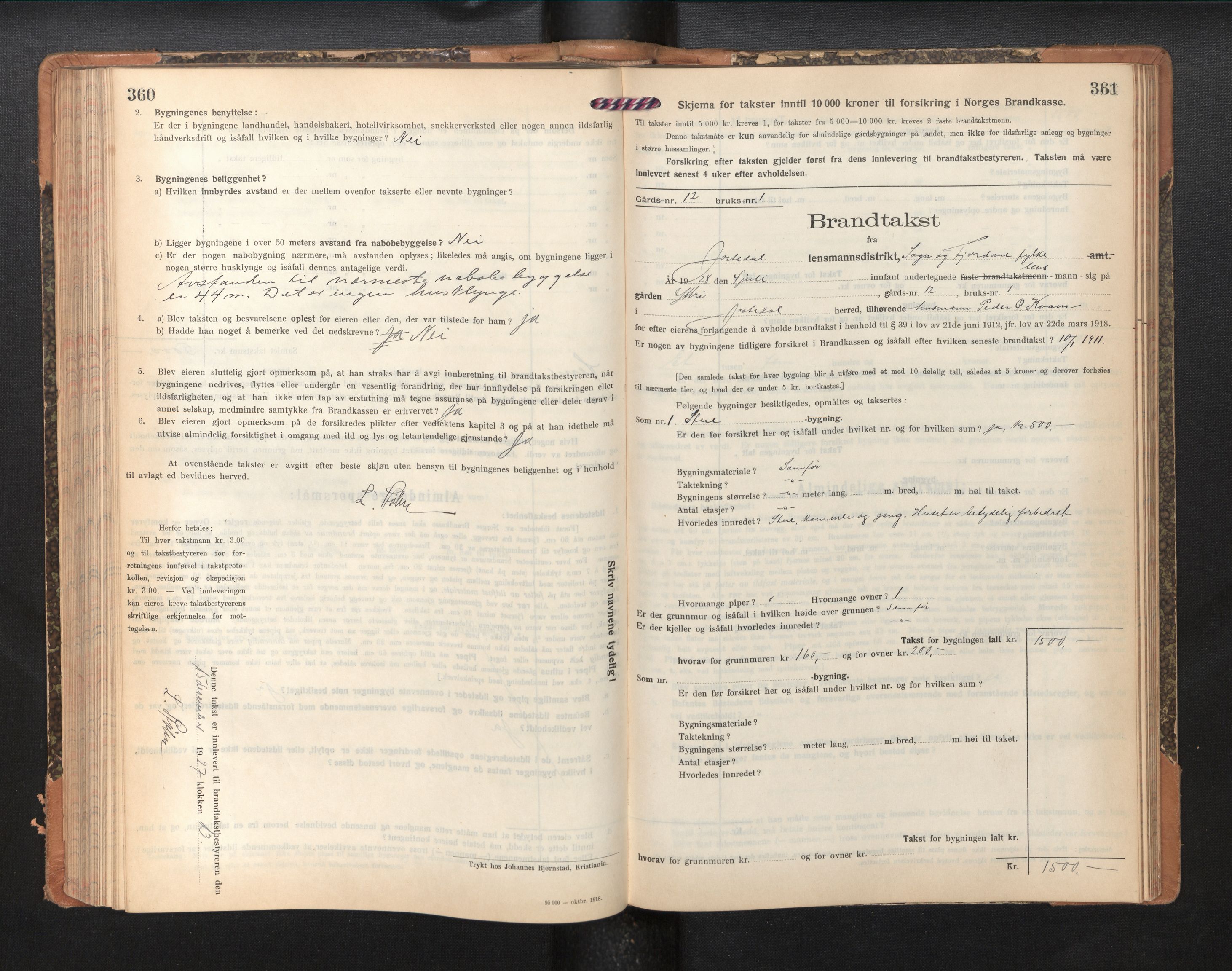 Lensmannen i Jostedal, SAB/A-28601/0012/L0005: Branntakstprotokoll, skjematakst, 1921-1935, s. 360-361