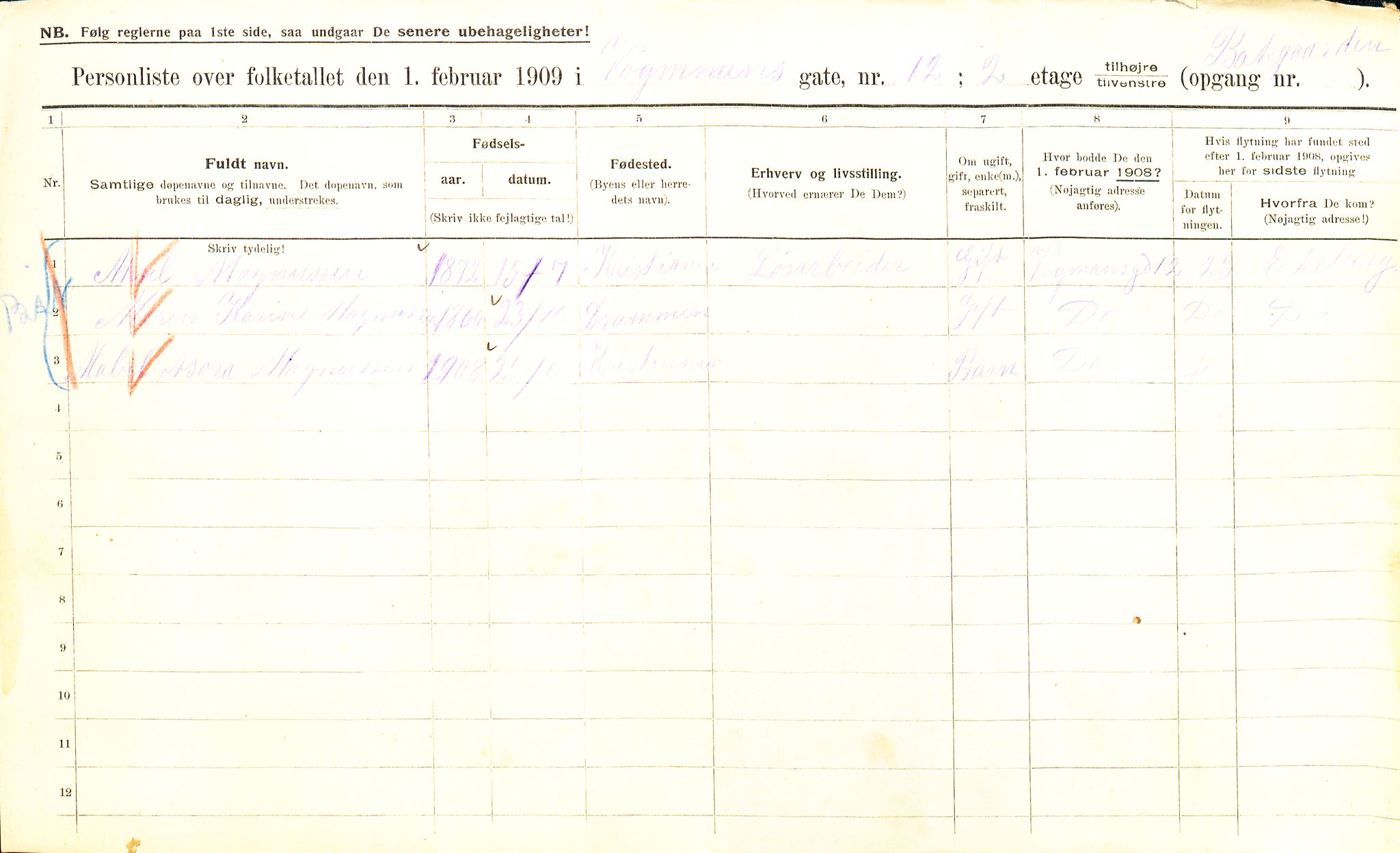 OBA, Kommunal folketelling 1.2.1909 for Kristiania kjøpstad, 1909, s. 112646