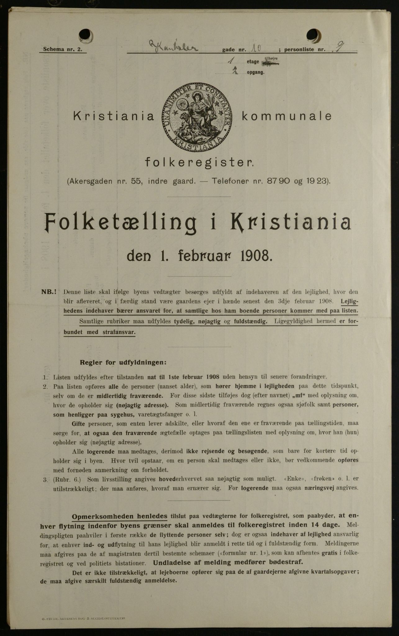 OBA, Kommunal folketelling 1.2.1908 for Kristiania kjøpstad, 1908, s. 43016