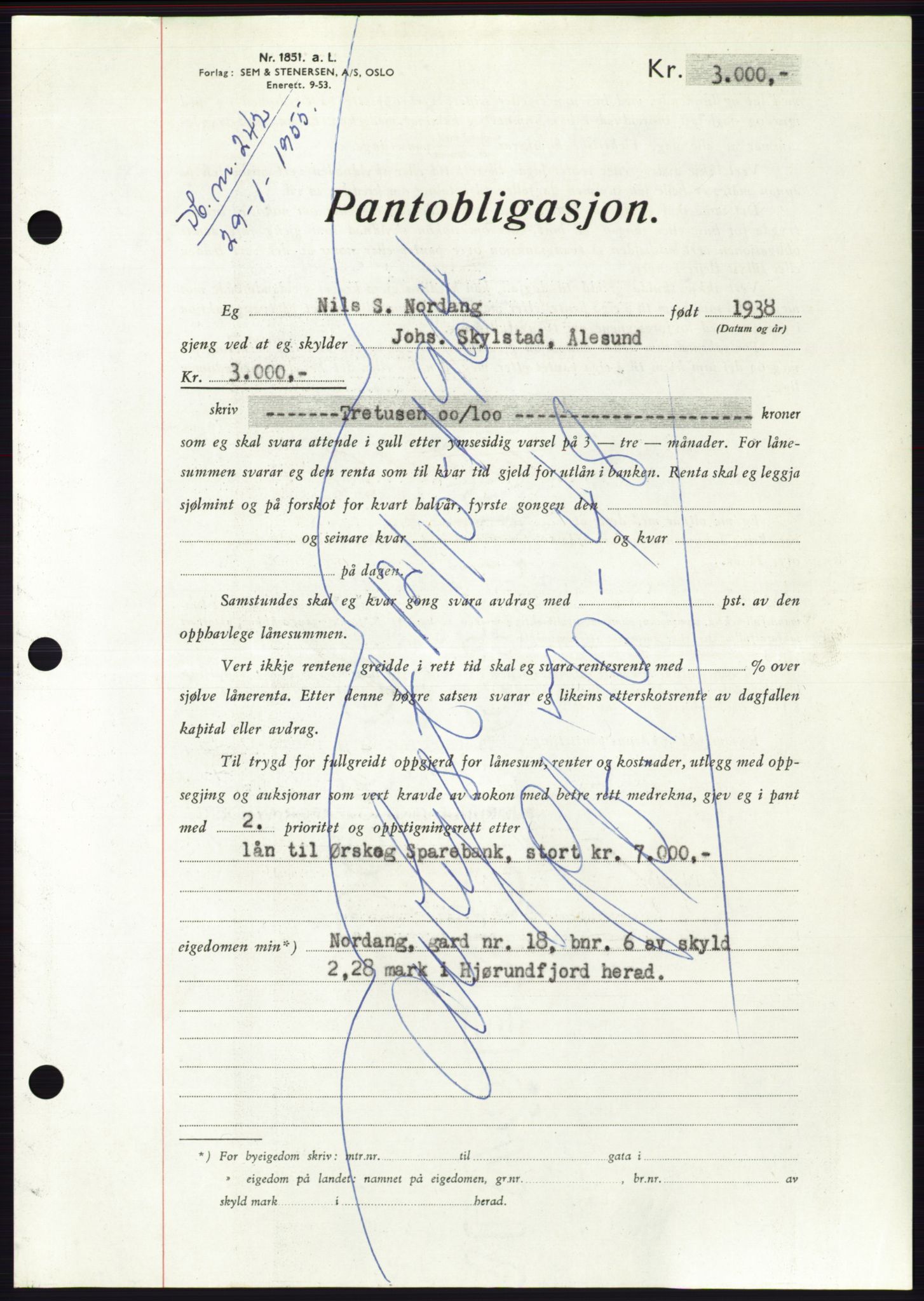 Søre Sunnmøre sorenskriveri, AV/SAT-A-4122/1/2/2C/L0126: Pantebok nr. 14B, 1954-1955, Dagboknr: 242/1955