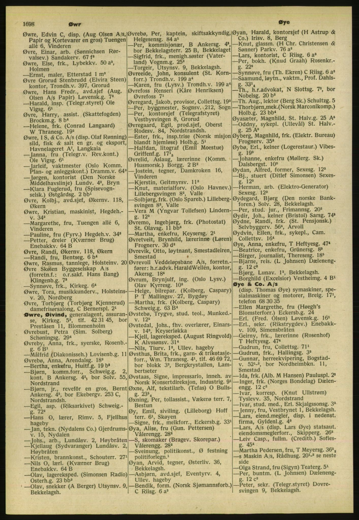 Kristiania/Oslo adressebok, PUBL/-, 1954, s. 1698