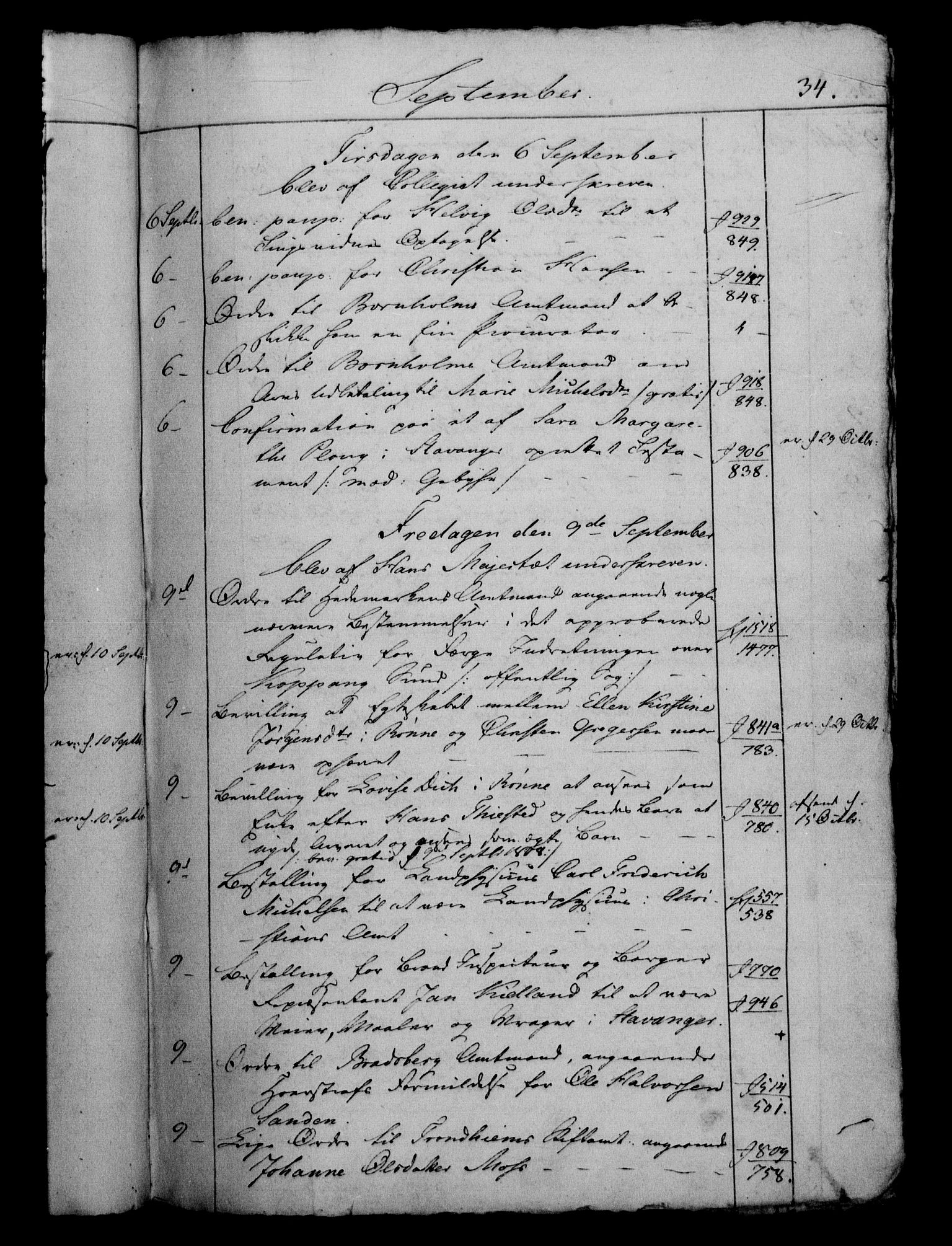 Danske Kanselli 1800-1814, RA/EA-3024/H/Hf/Hfb/Hfbc/L0009: Underskrivelsesbok m. register, 1808, s. 34