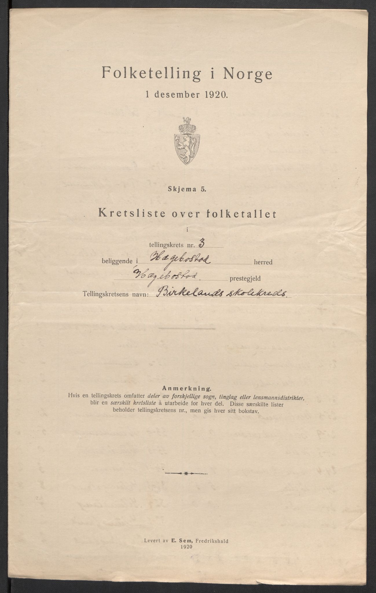 SAK, Folketelling 1920 for 1034 Hægebostad herred, 1920, s. 17