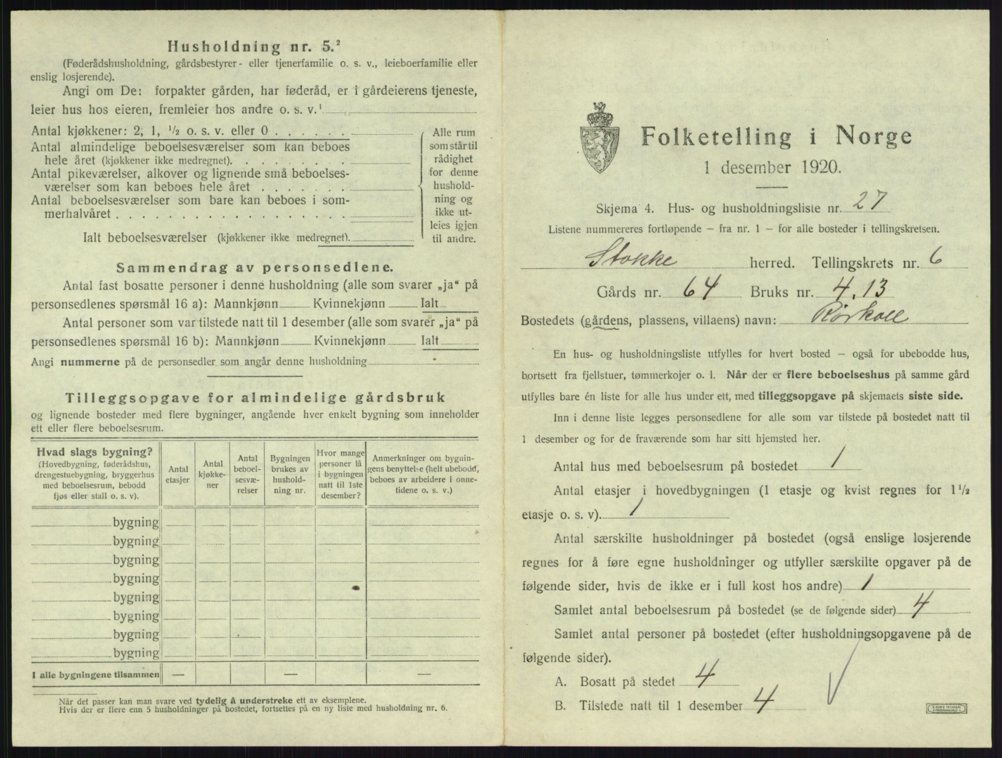 SAKO, Folketelling 1920 for 0720 Stokke herred, 1920, s. 1152