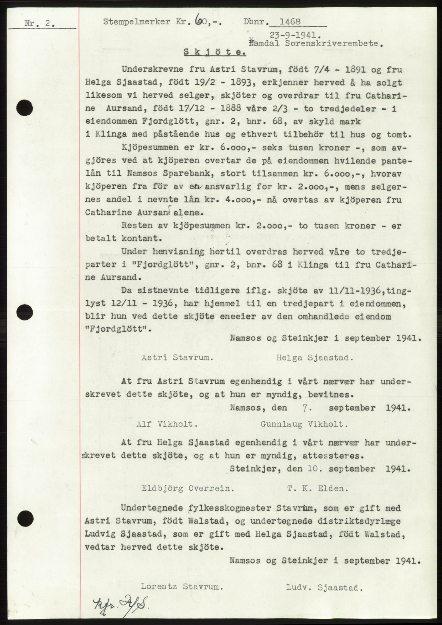 Namdal sorenskriveri, SAT/A-4133/1/2/2C: Pantebok nr. -, 1941-1942, Dagboknr: 1468/1941