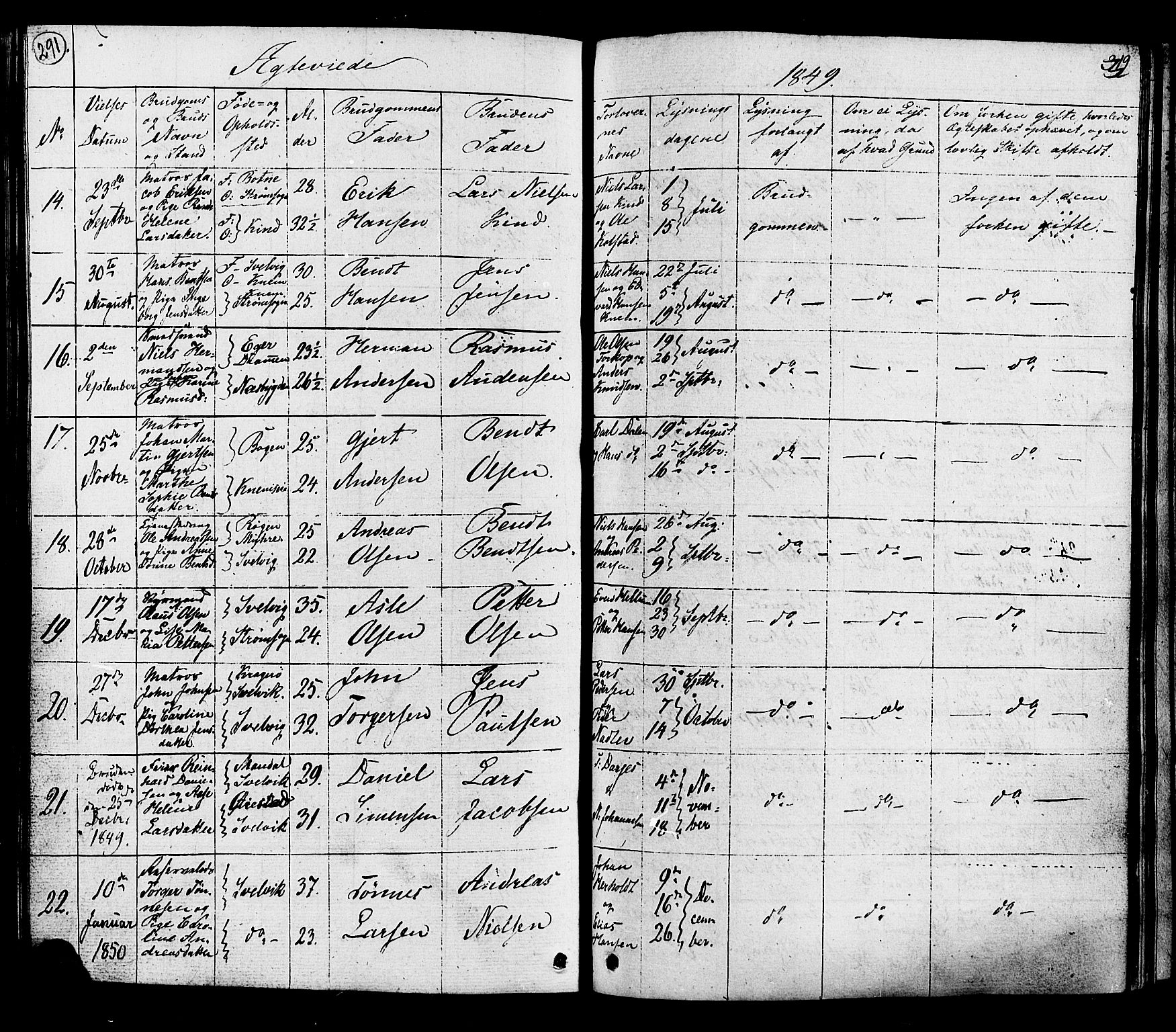 Hurum kirkebøker, AV/SAKO-A-229/G/Ga/L0002: Klokkerbok nr. I 2, 1827-1857, s. 291