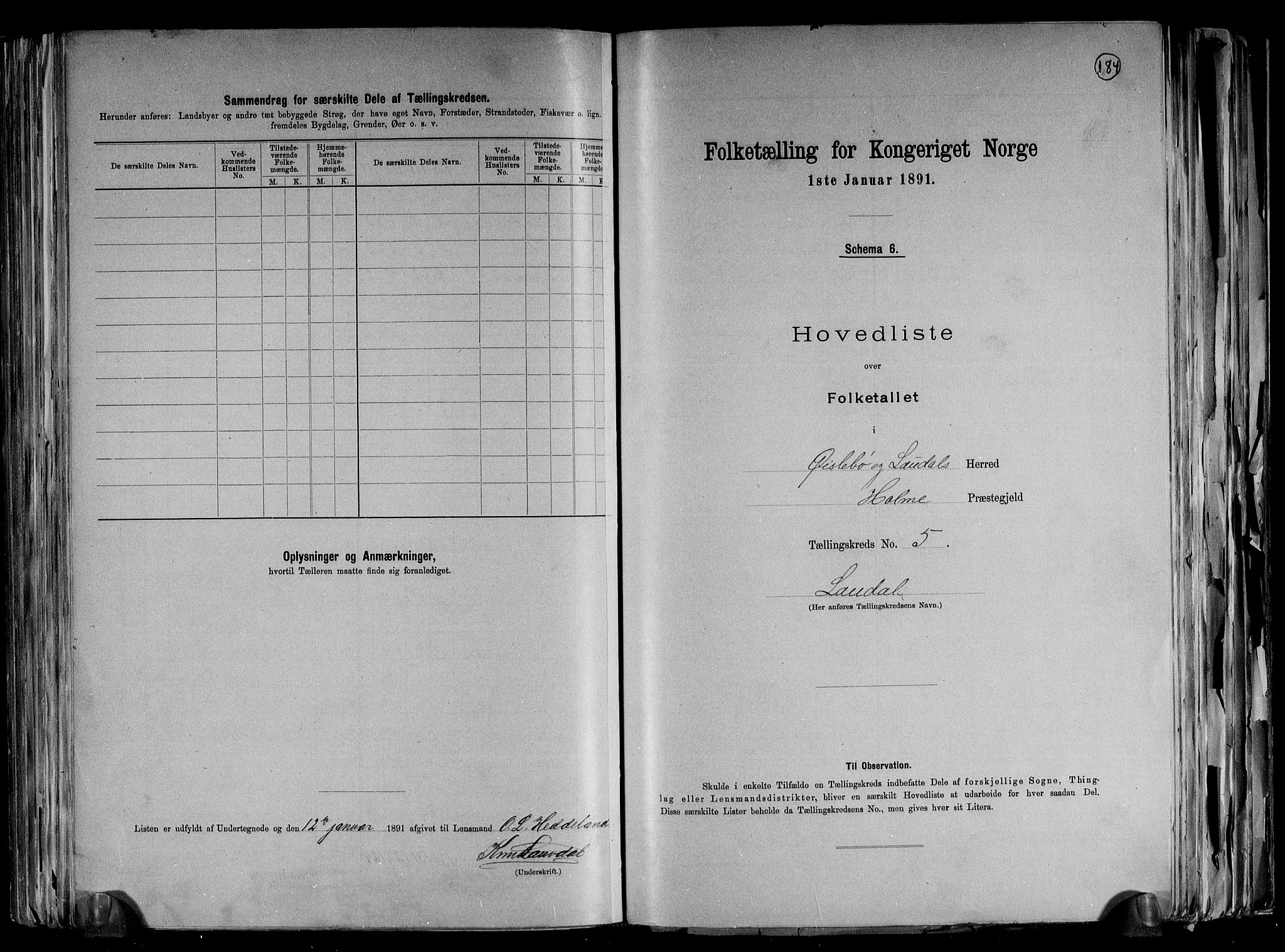 RA, Folketelling 1891 for 1021 Øyslebø og Laudal herred, 1891, s. 14