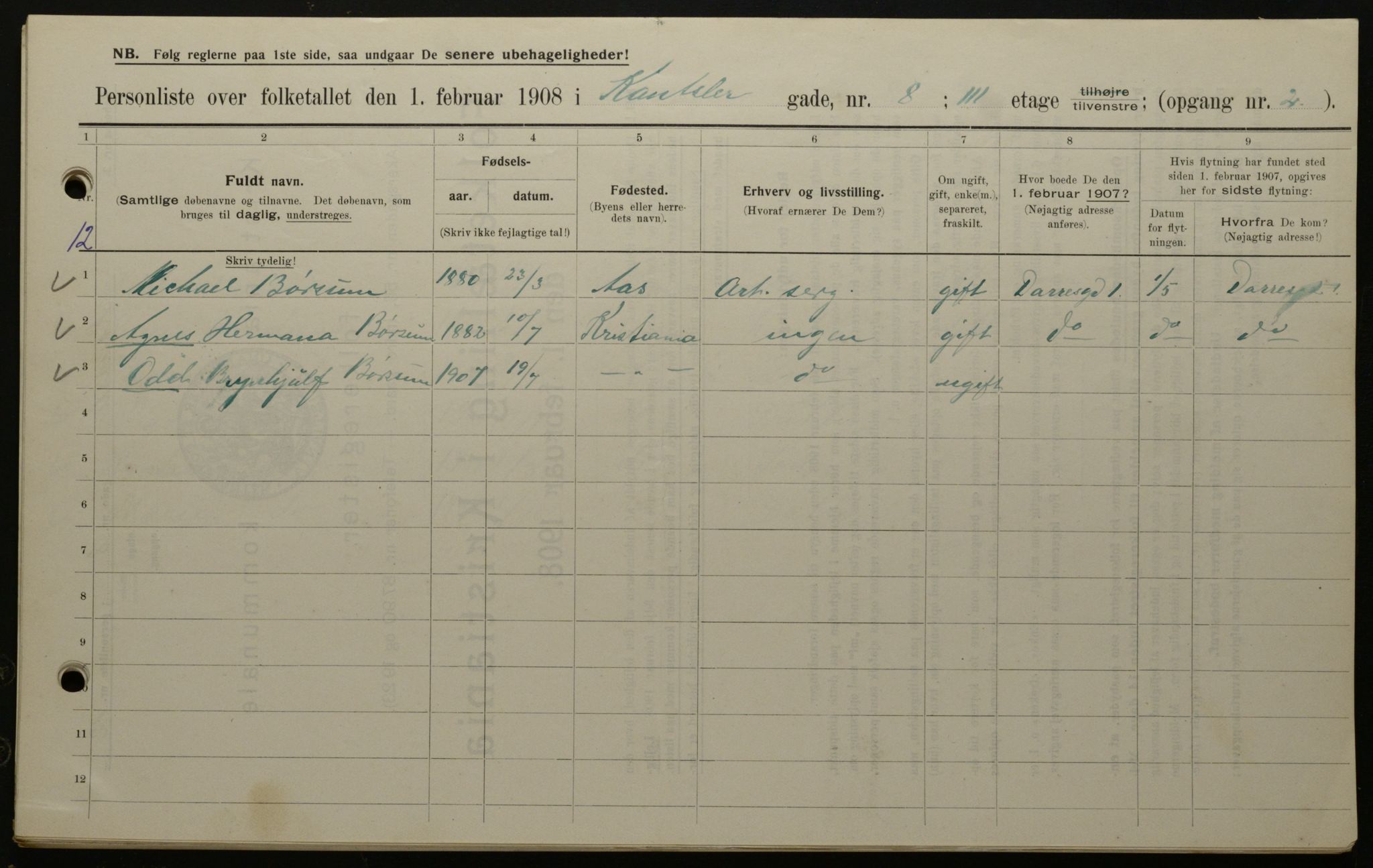 OBA, Kommunal folketelling 1.2.1908 for Kristiania kjøpstad, 1908, s. 42968