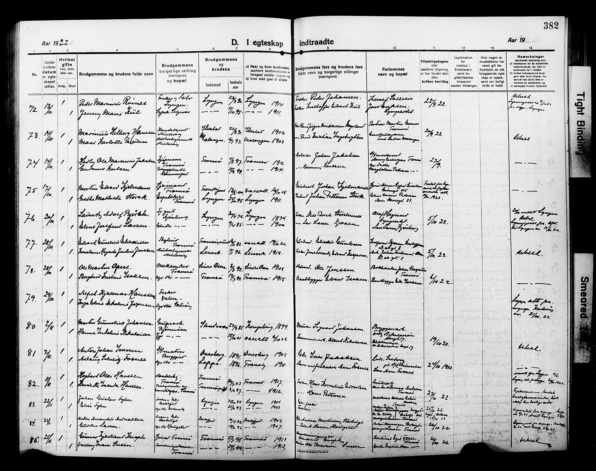 Tromsø sokneprestkontor/stiftsprosti/domprosti, AV/SATØ-S-1343/G/Gb/L0009klokker: Klokkerbok nr. 9, 1915-1925, s. 382