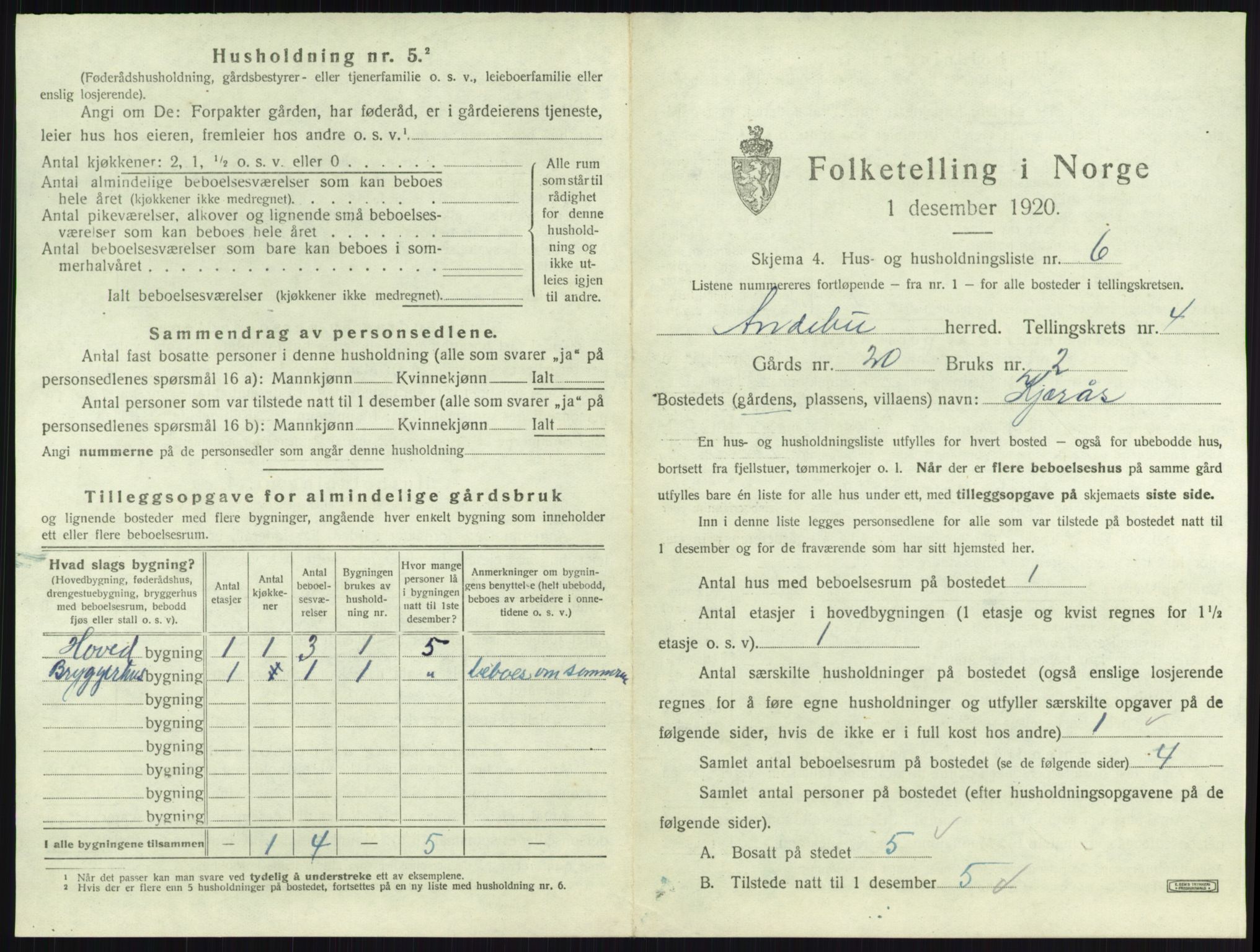 SAKO, Folketelling 1920 for 0719 Andebu herred, 1920, s. 262
