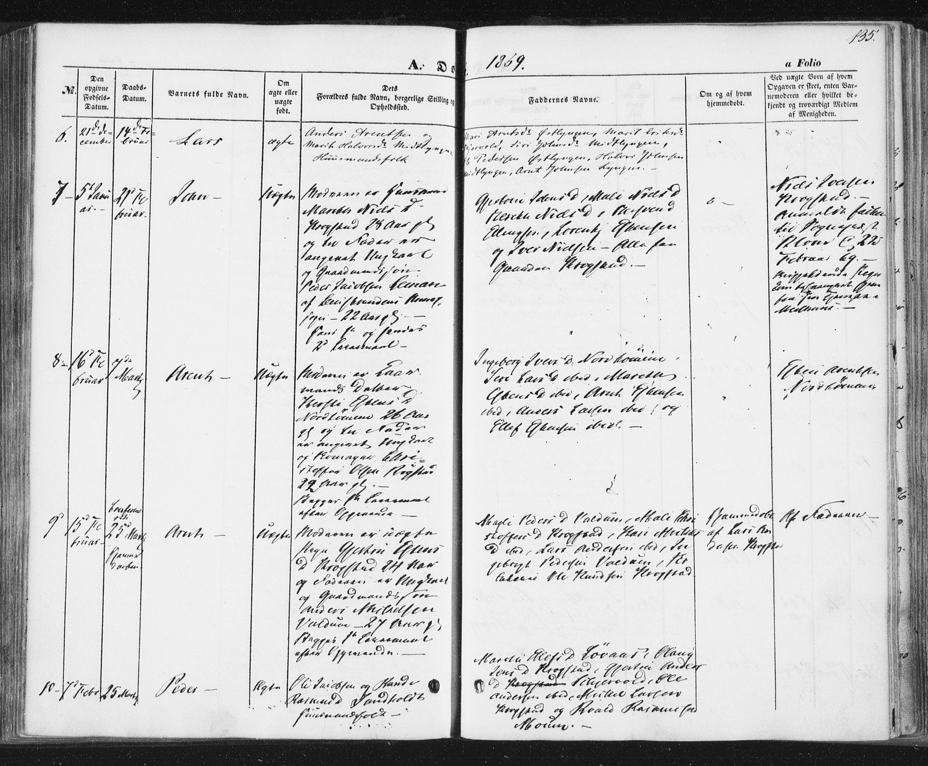 Ministerialprotokoller, klokkerbøker og fødselsregistre - Sør-Trøndelag, SAT/A-1456/692/L1103: Ministerialbok nr. 692A03, 1849-1870, s. 135