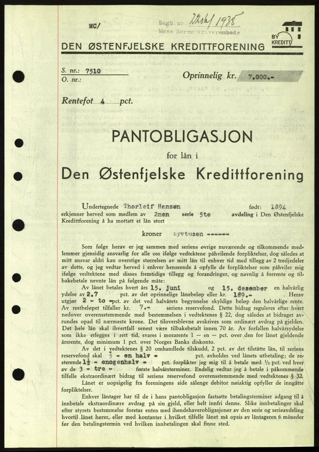 Moss sorenskriveri, SAO/A-10168: Pantebok nr. B6, 1938-1938, Dagboknr: 2206/1938