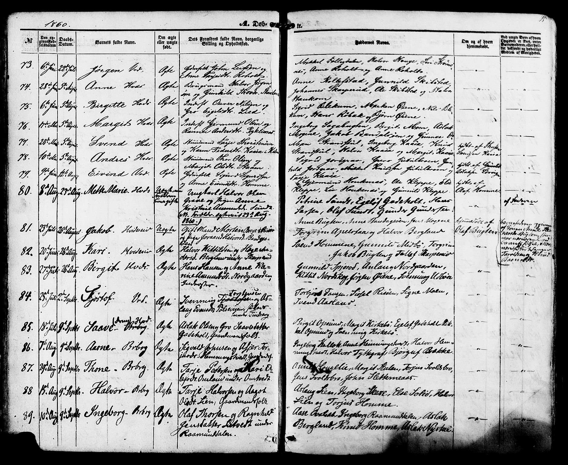 Kviteseid kirkebøker, AV/SAKO-A-276/F/Fa/L0007: Ministerialbok nr. I 7, 1859-1881, s. 15