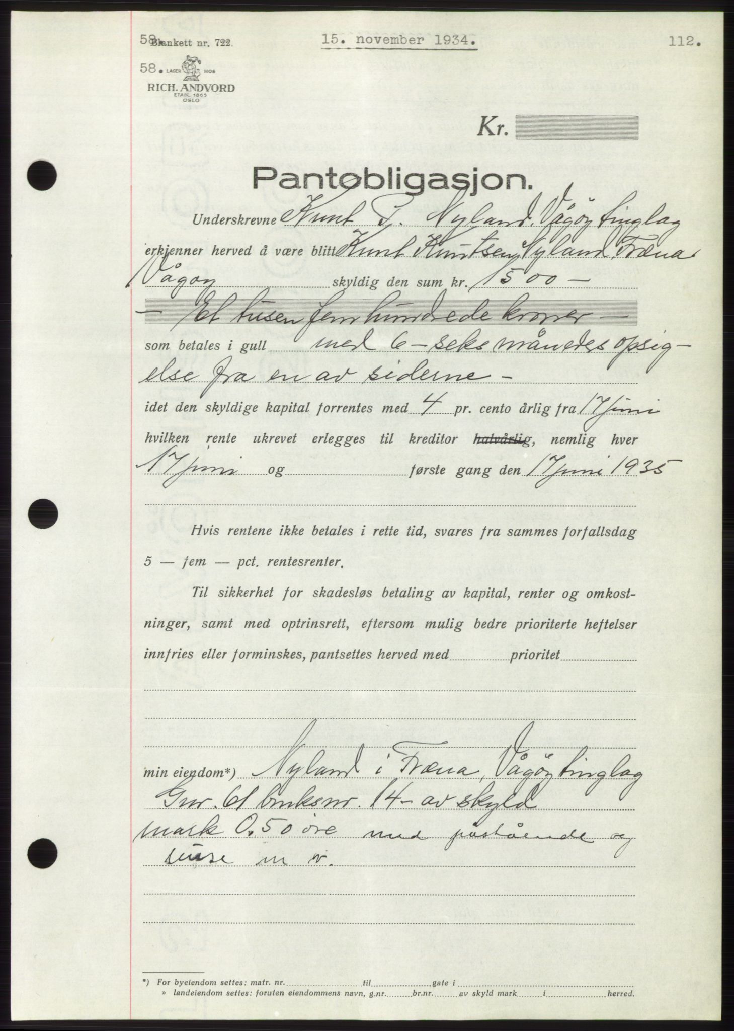 Romsdal sorenskriveri, AV/SAT-A-4149/1/2/2C/L0066: Pantebok nr. 60, 1934-1935, Tingl.dato: 15.11.1934