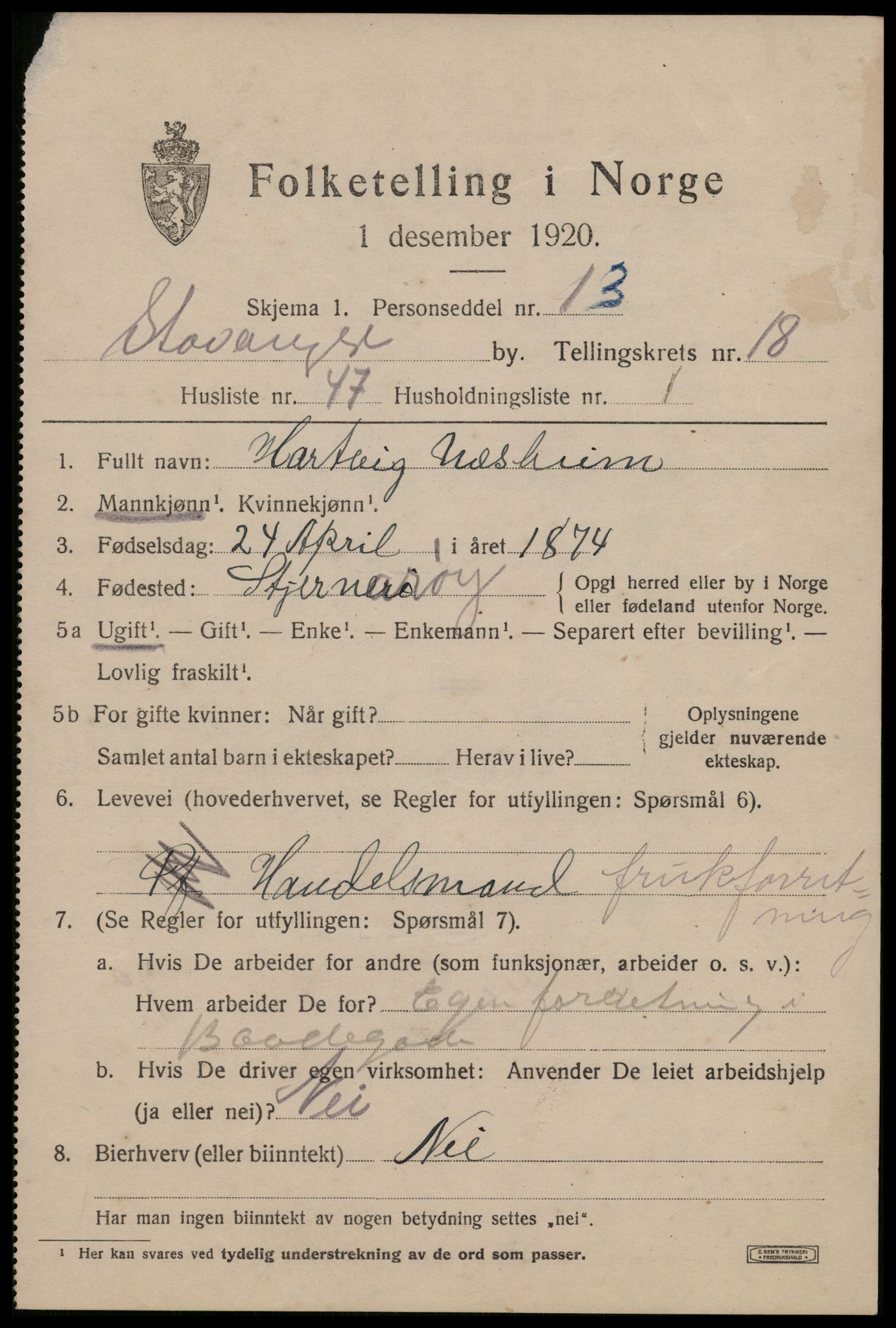 SAST, Folketelling 1920 for 1103 Stavanger kjøpstad, 1920, s. 67340