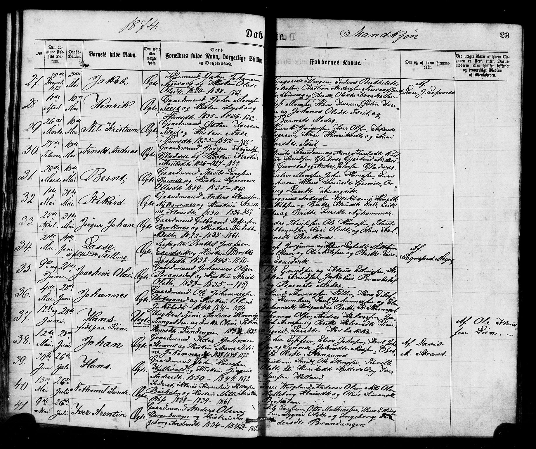 Gulen sokneprestembete, AV/SAB-A-80201/H/Haa/Haaa/L0023: Ministerialbok nr. A 23, 1870-1880, s. 23