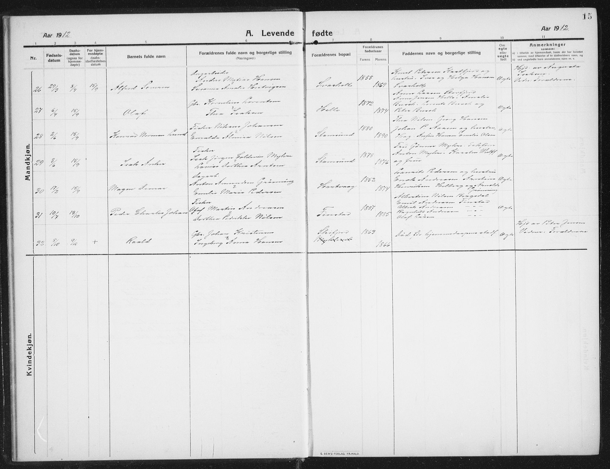 Ministerialprotokoller, klokkerbøker og fødselsregistre - Nordland, AV/SAT-A-1459/882/L1183: Klokkerbok nr. 882C01, 1911-1938, s. 15