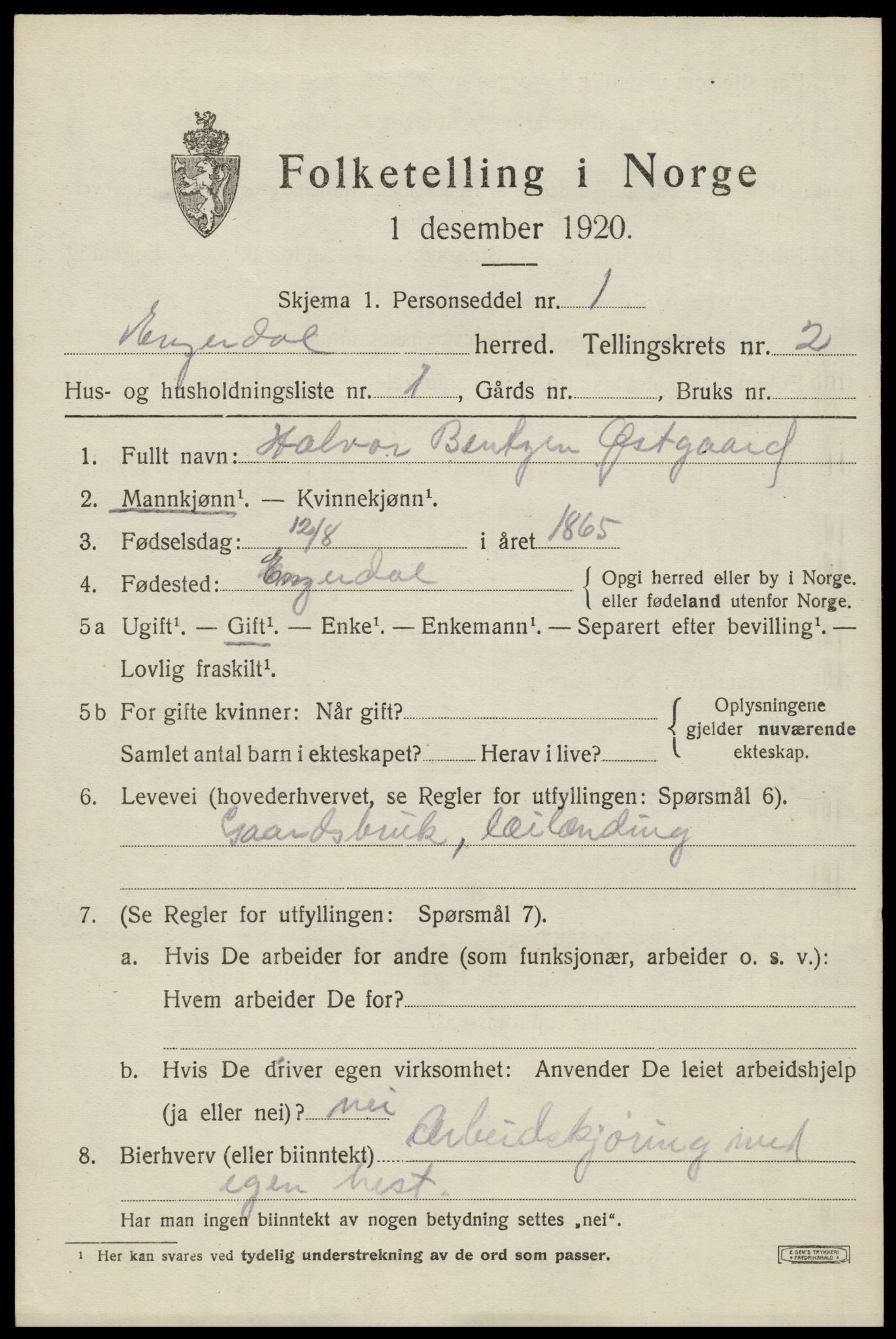 SAH, Folketelling 1920 for 0434 Engerdal herred, 1920, s. 915