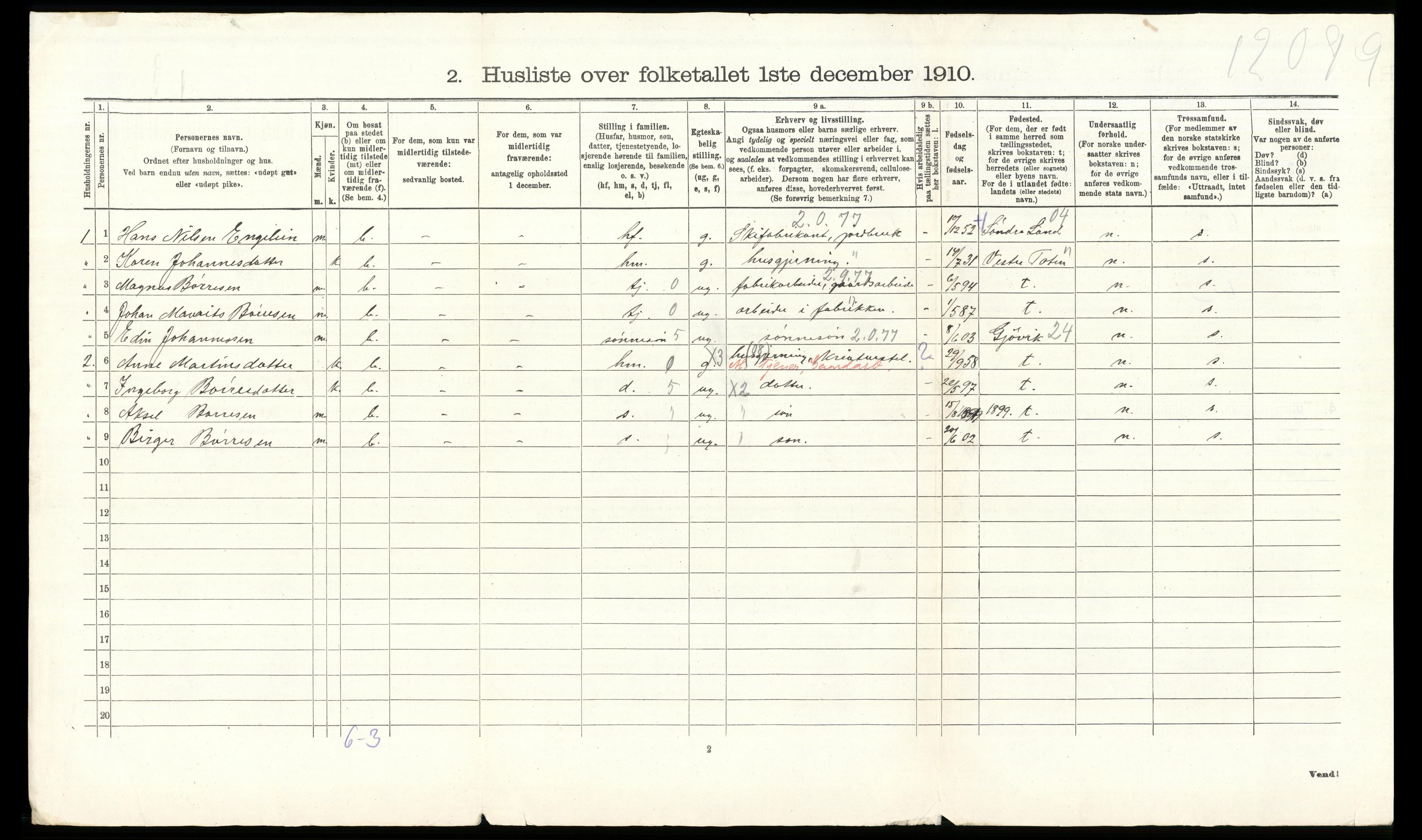 RA, Folketelling 1910 for 0528 Østre Toten herred, 1910, s. 3078