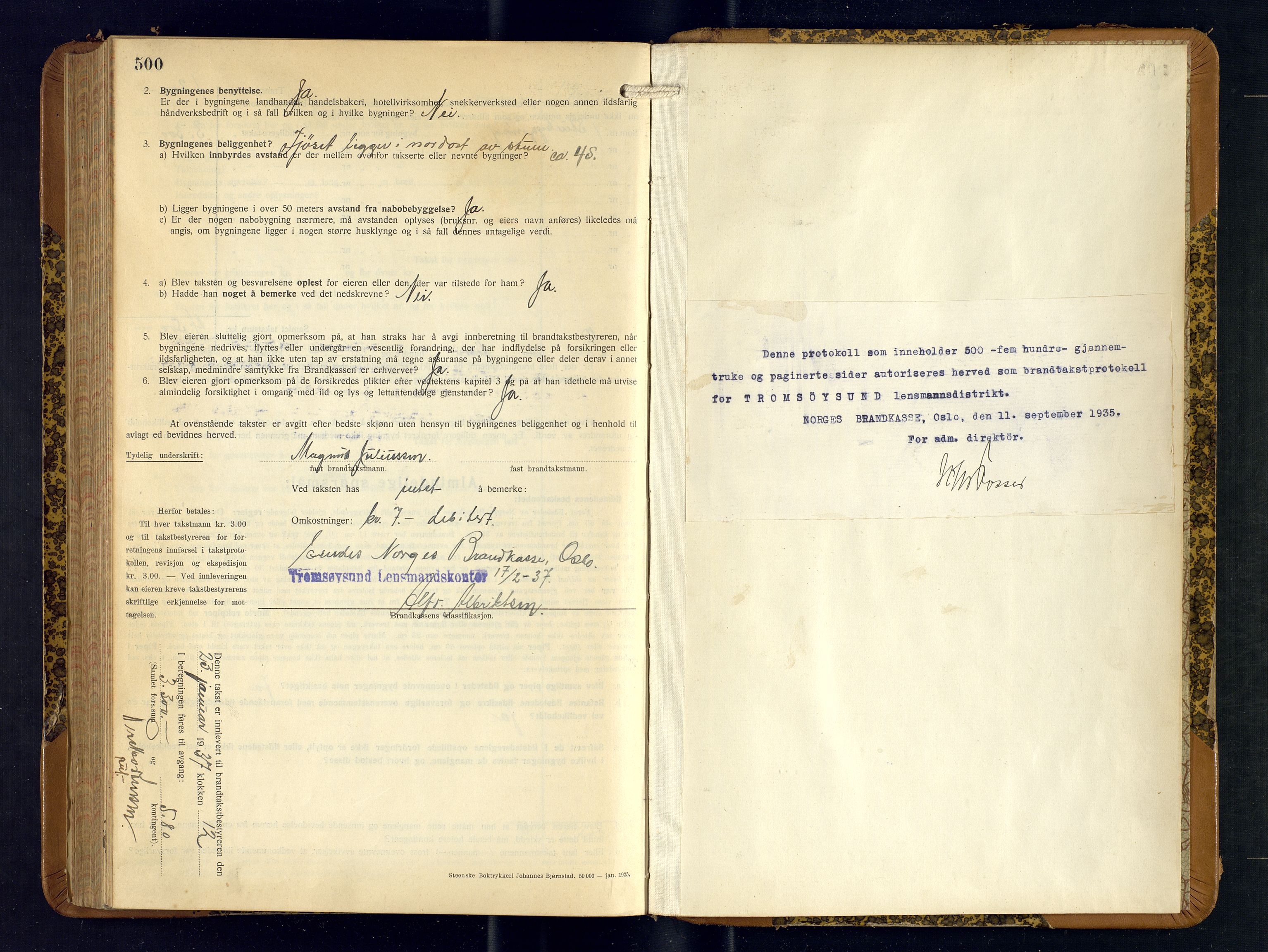 Tromsøysund lensmannskontor, AV/SATØ-SATØ-12/F/Fs/Fsb/L0754: Branntakstprotokoll (S). Med register, 1935-1937, s. 500-501