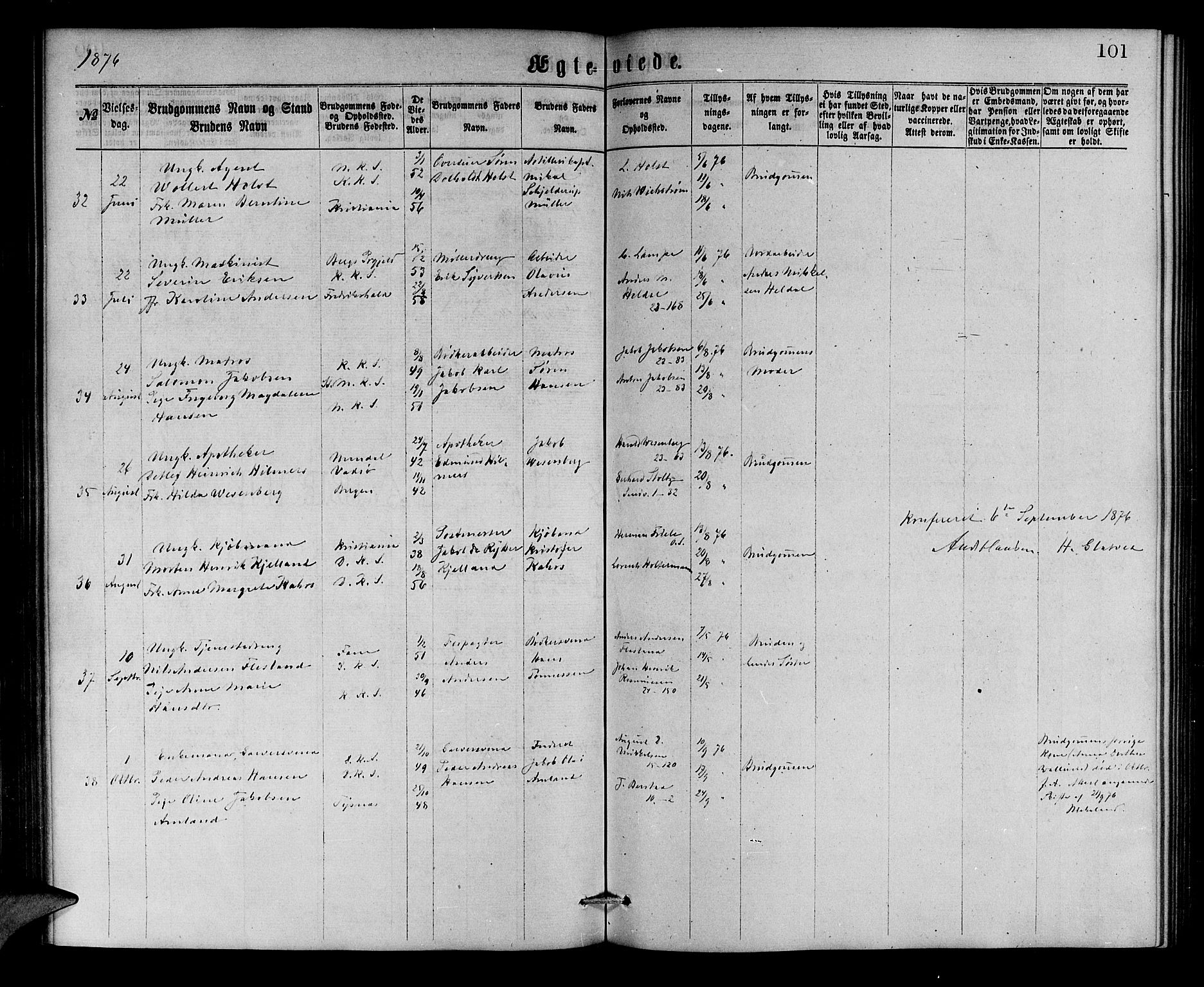 Korskirken sokneprestembete, SAB/A-76101/H/Hab: Klokkerbok nr. D 2, 1867-1886, s. 101