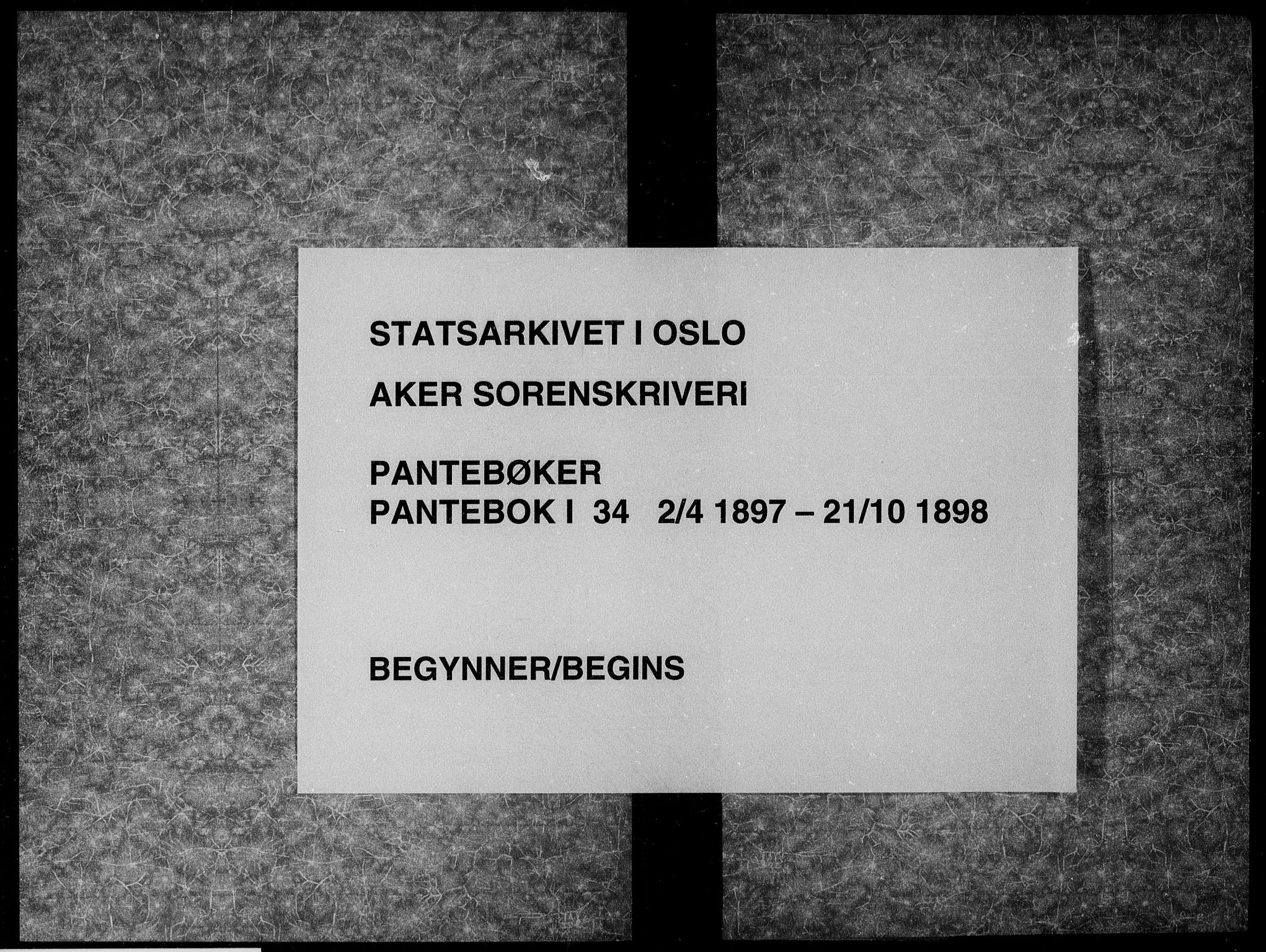 Aker sorenskriveri, SAO/A-10895/G/Gb/Gba/L0034: Pantebok nr. I 34, 1897-1898