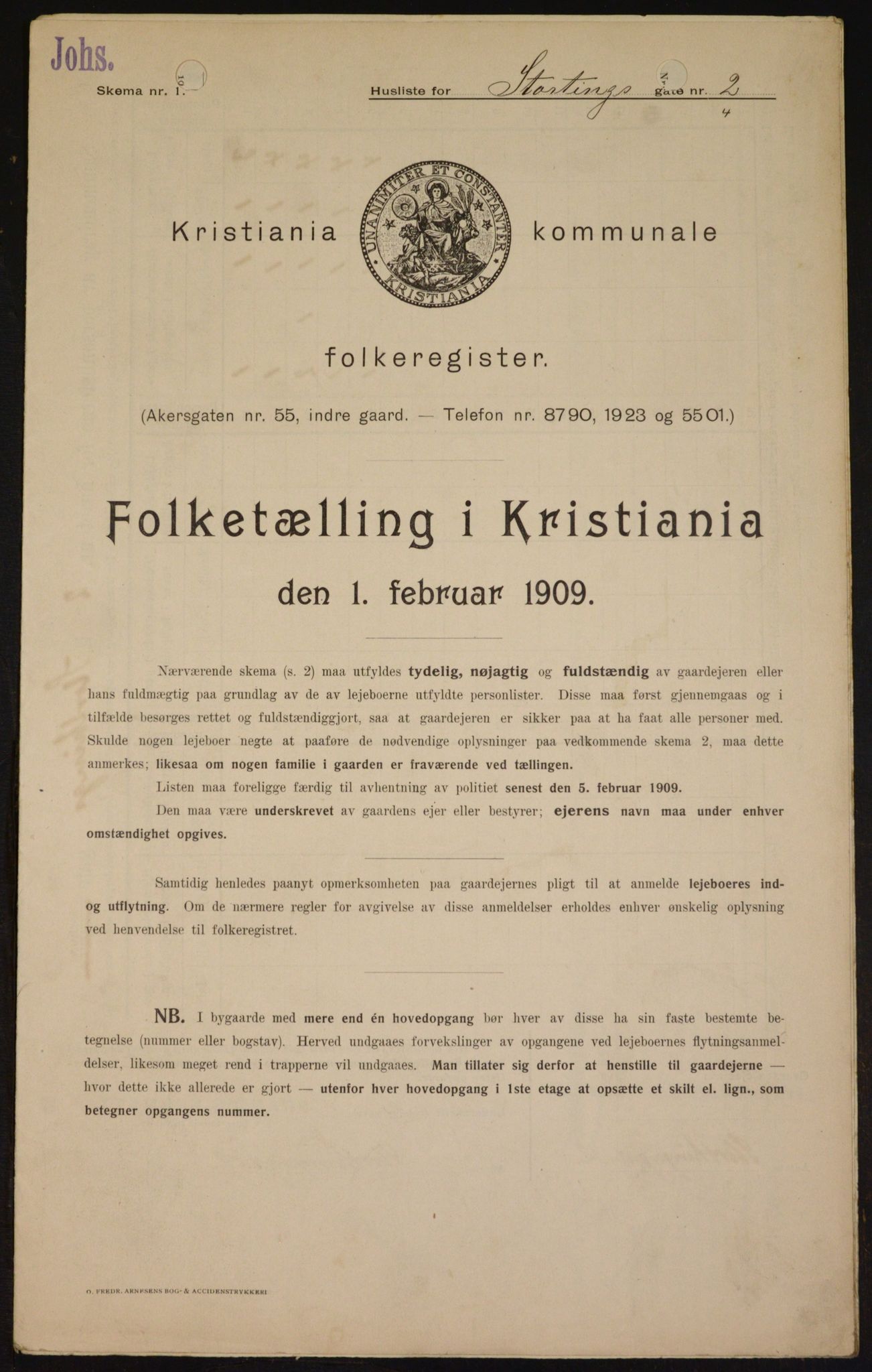 OBA, Kommunal folketelling 1.2.1909 for Kristiania kjøpstad, 1909, s. 93569