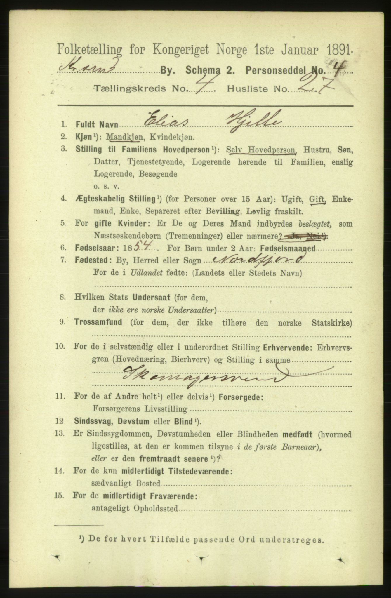 RA, Folketelling 1891 for 1503 Kristiansund kjøpstad, 1891, s. 3828