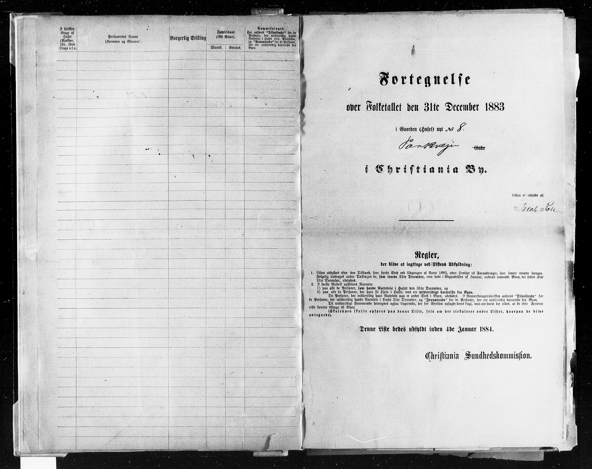 OBA, Kommunal folketelling 31.12.1883 for Kristiania kjøpstad, 1883, s. 3251