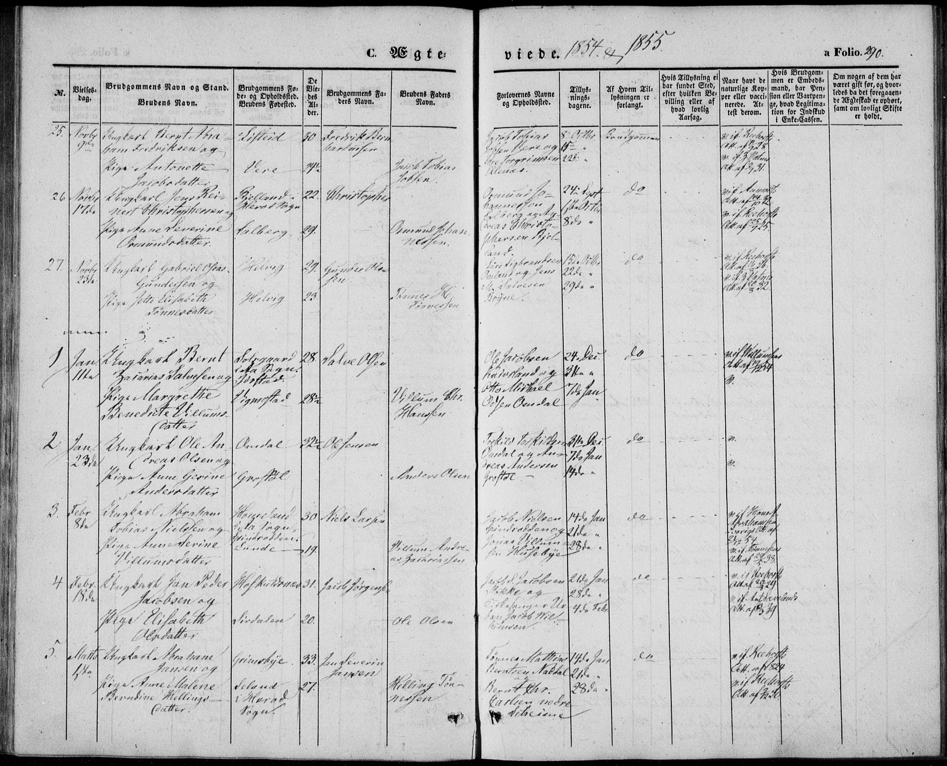 Lista sokneprestkontor, SAK/1111-0027/F/Fb/L0002: Klokkerbok nr. B 2, 1847-1862, s. 290