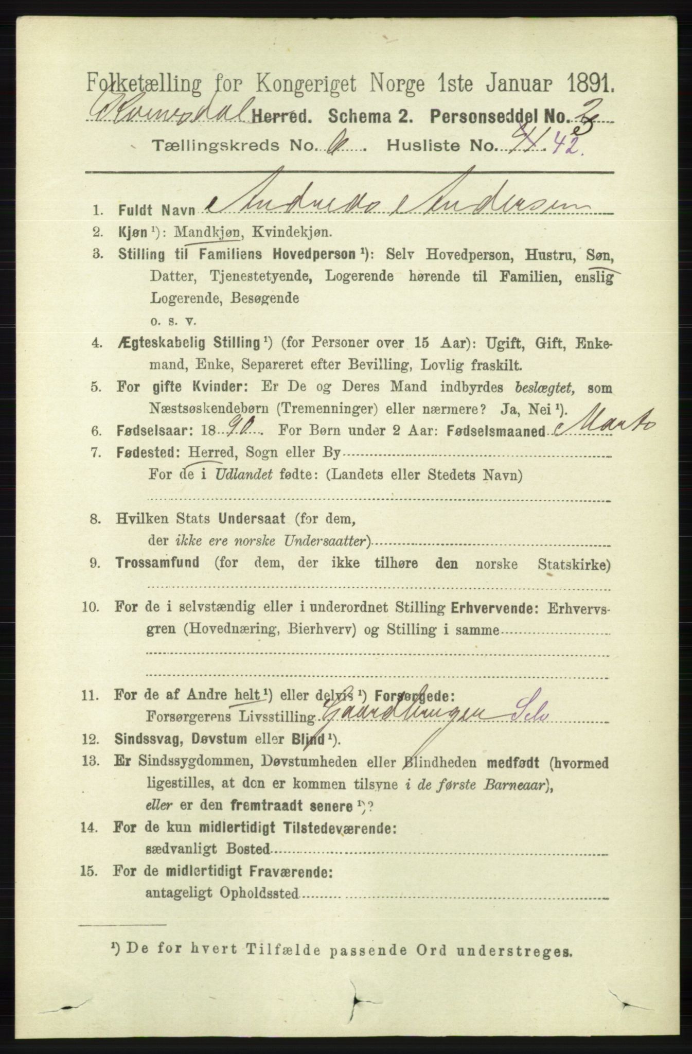RA, Folketelling 1891 for 1037 Kvinesdal herred, 1891, s. 2334