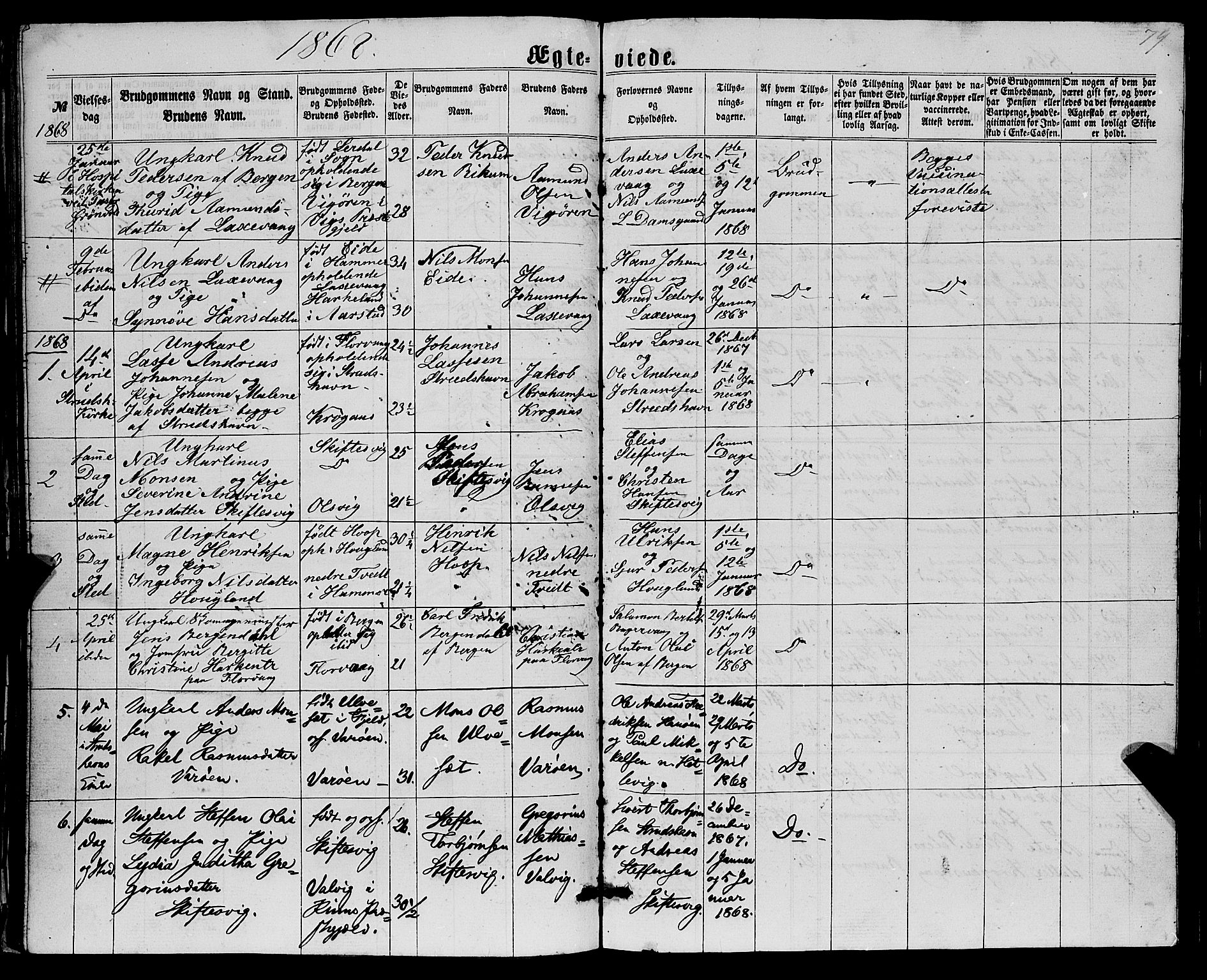 Askøy Sokneprestembete, AV/SAB-A-74101/H/Ha/Hab/Haba/L0006: Klokkerbok nr. A 6, 1861-1881, s. 79