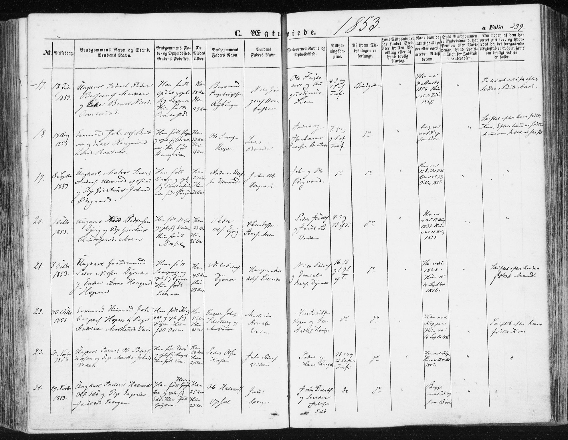 Ministerialprotokoller, klokkerbøker og fødselsregistre - Møre og Romsdal, AV/SAT-A-1454/581/L0937: Ministerialbok nr. 581A05, 1853-1872, s. 239