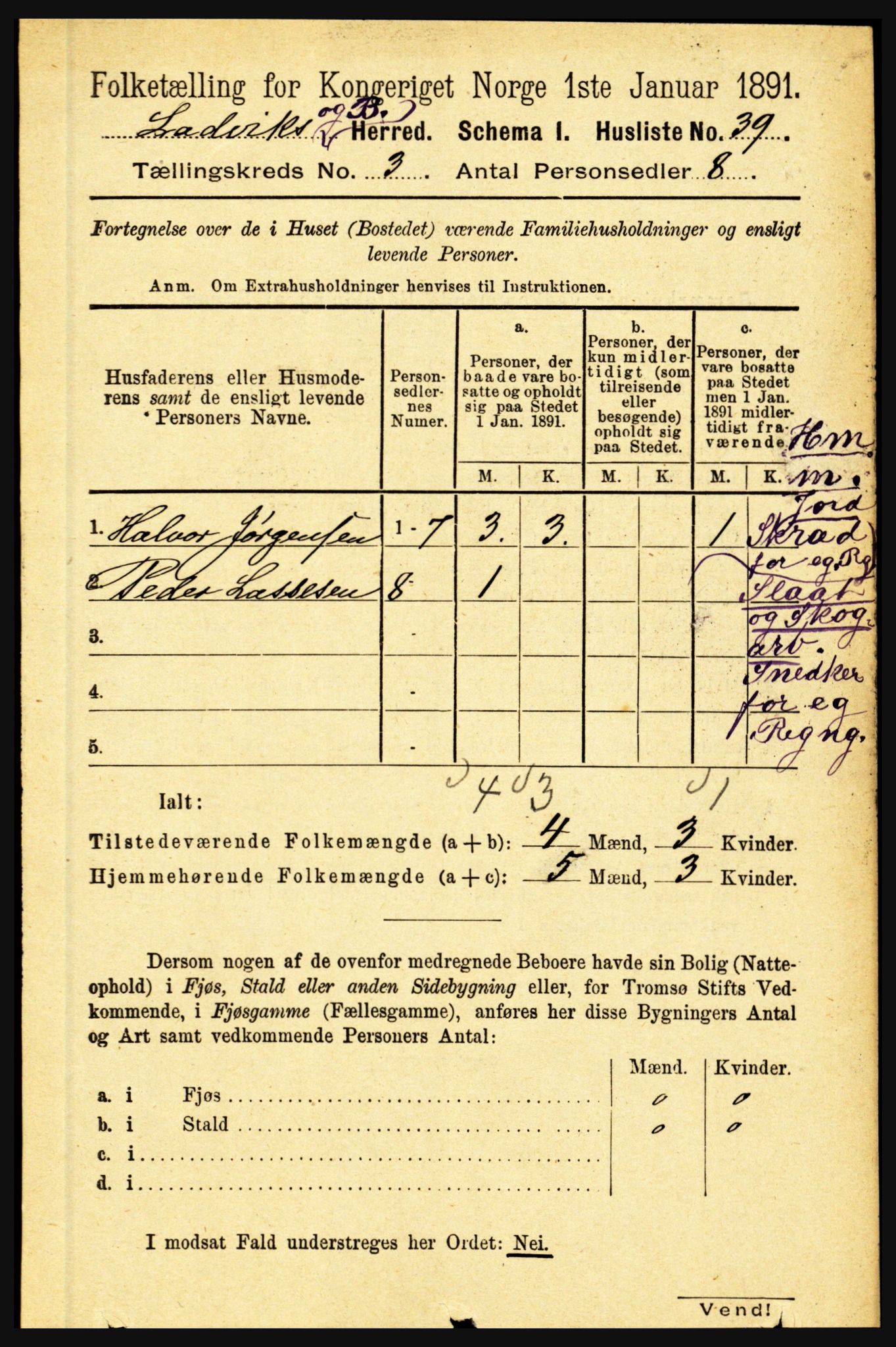 RA, Folketelling 1891 for 1415 Lavik og Brekke herred, 1891, s. 493