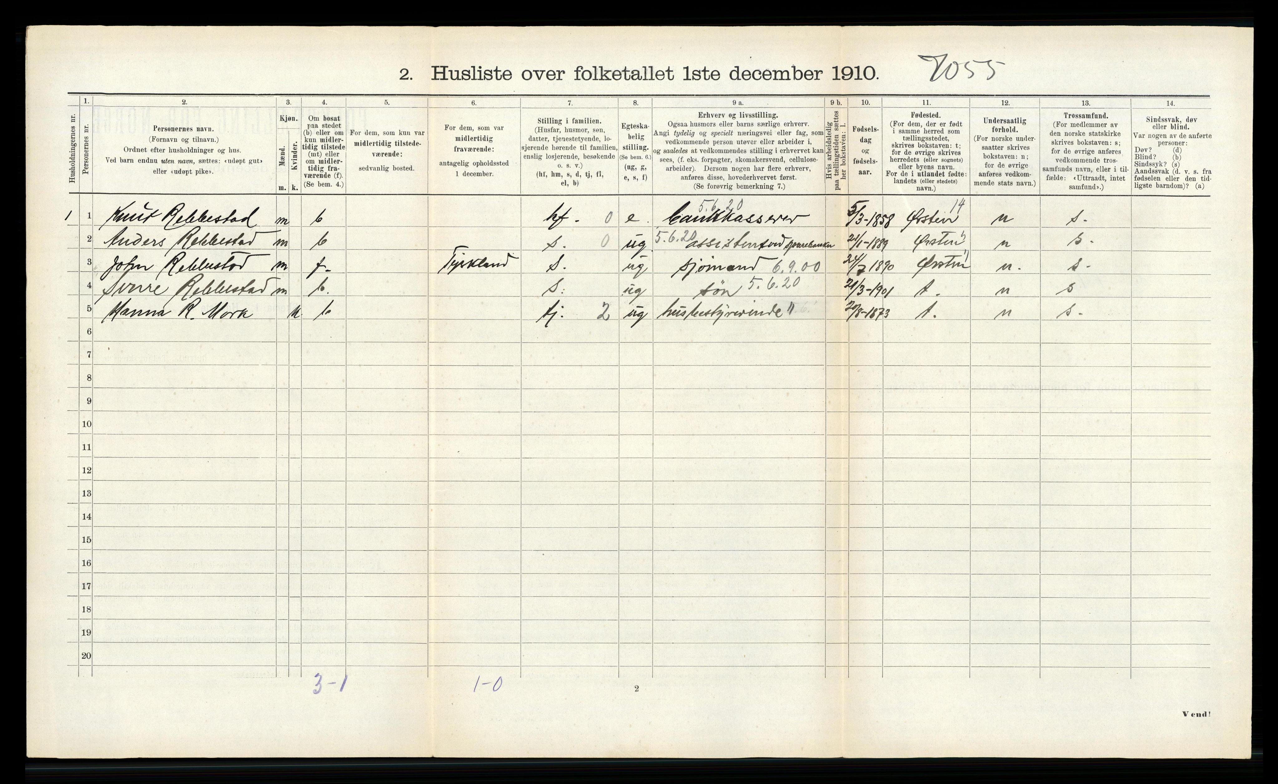 RA, Folketelling 1910 for 1519 Volda herred, 1910, s. 727