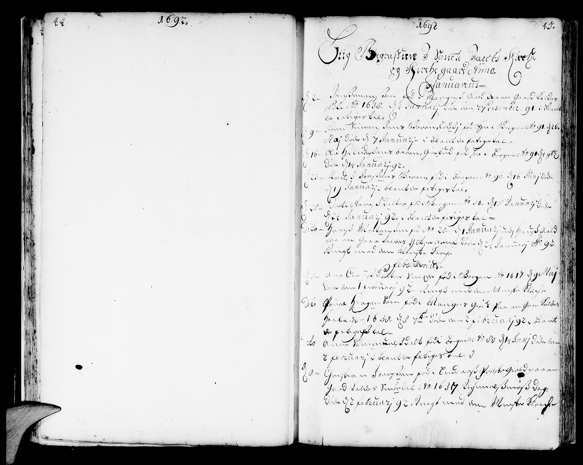 Korskirken sokneprestembete, AV/SAB-A-76101/H/Haa/L0010: Ministerialbok nr. A 10, 1688-1703, s. 44-45