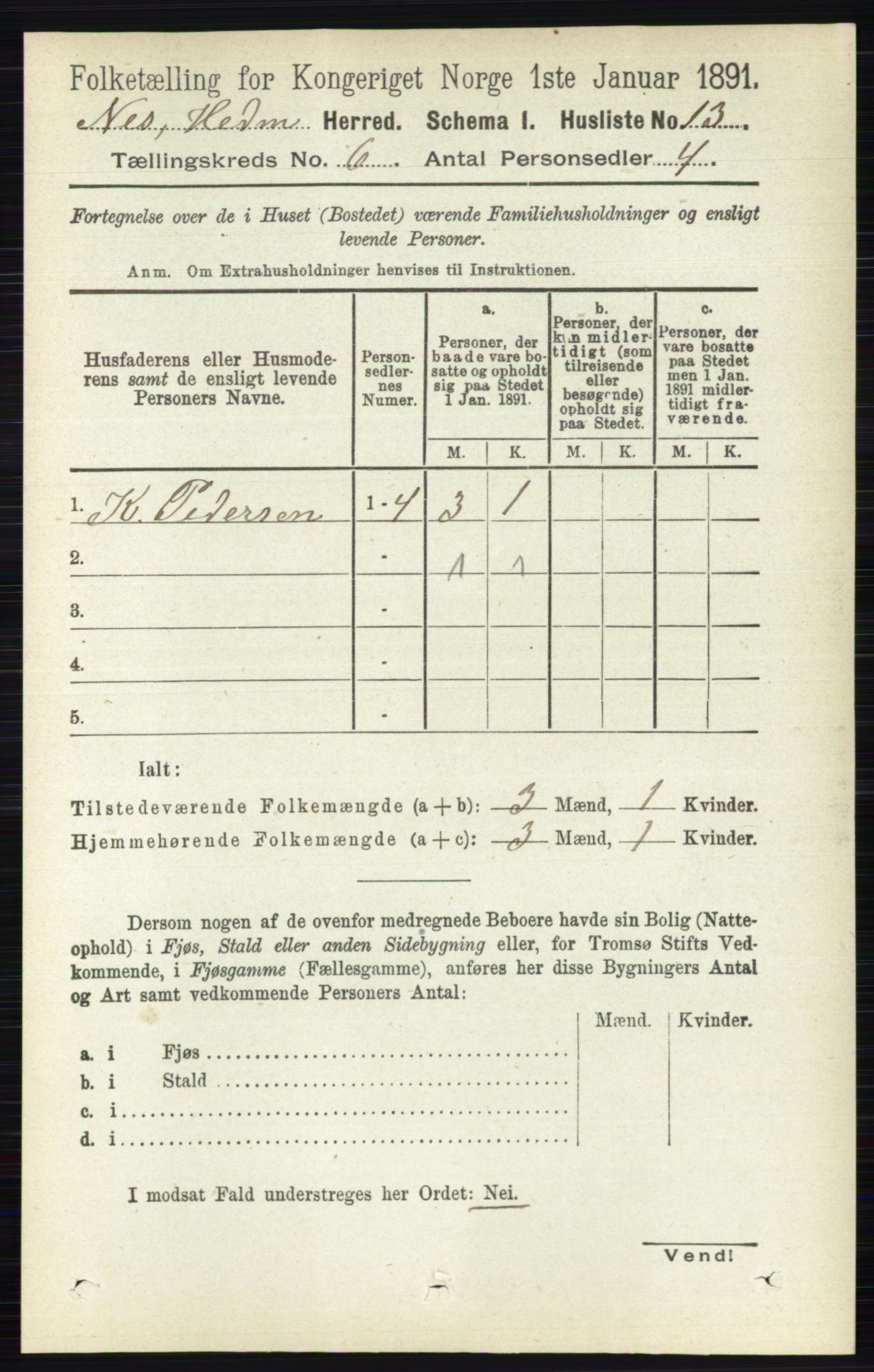 RA, Folketelling 1891 for 0411 Nes herred, 1891, s. 3181