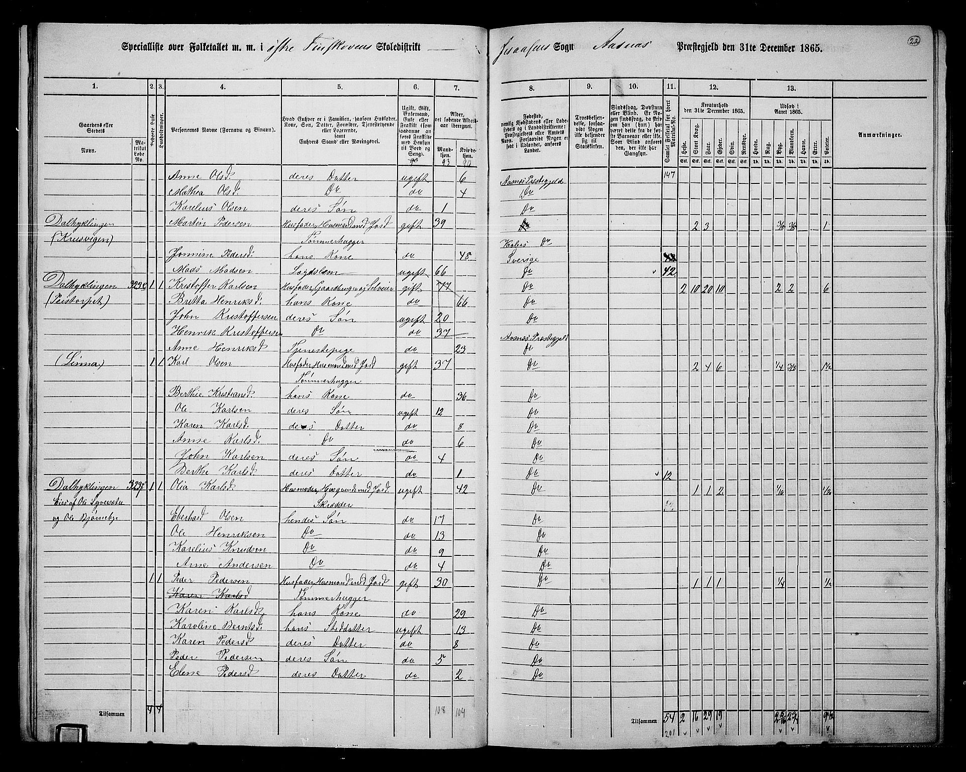 RA, Folketelling 1865 for 0425P Åsnes prestegjeld, 1865, s. 19