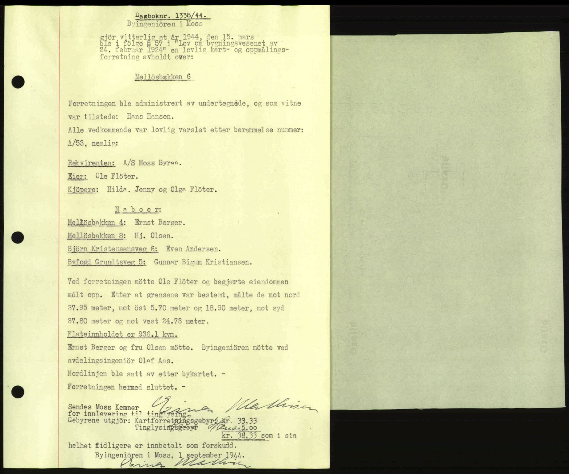 Moss sorenskriveri, SAO/A-10168: Pantebok nr. A12, 1943-1944, Dagboknr: 1338/1944