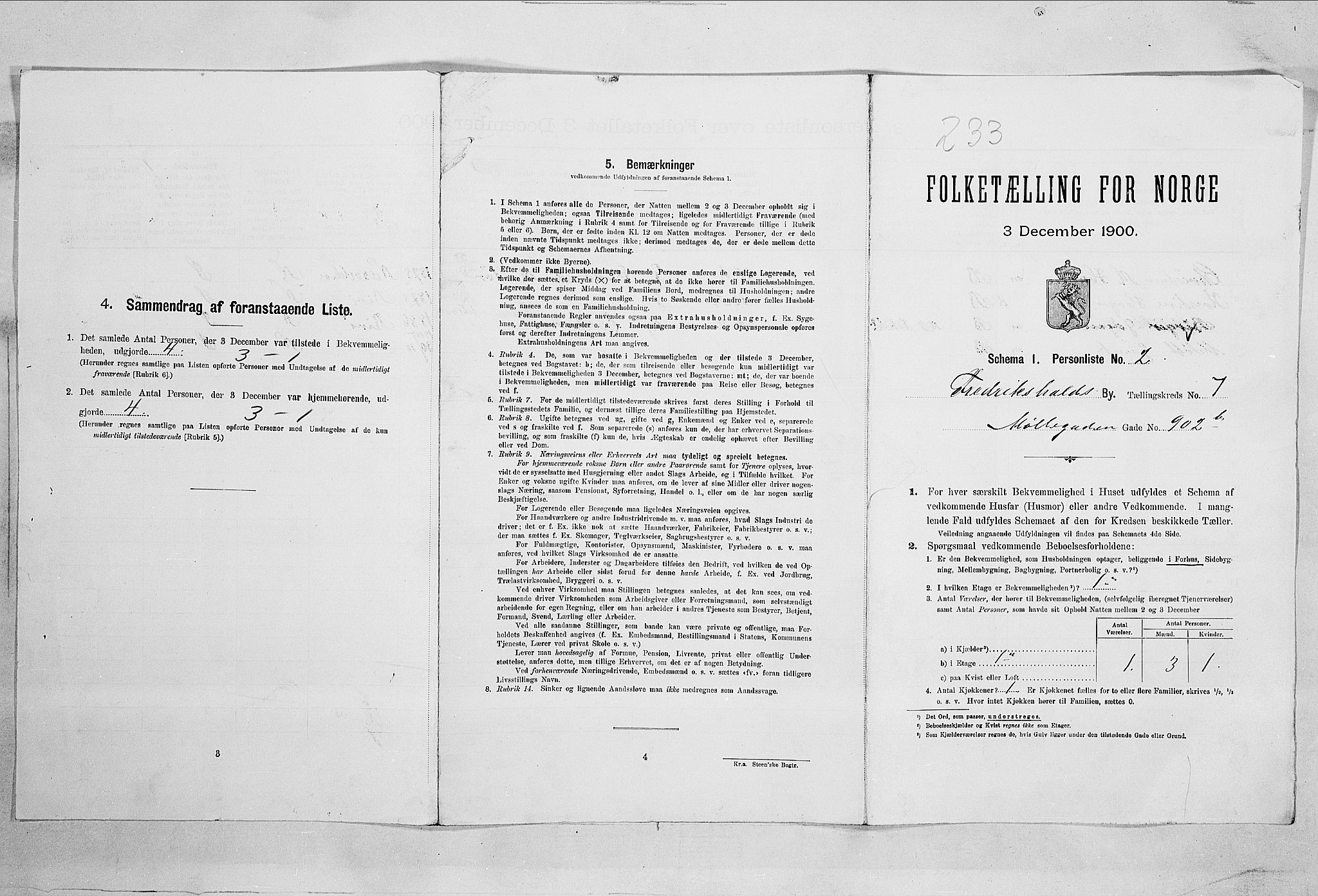 SAO, Folketelling 1900 for 0101 Fredrikshald kjøpstad, 1900