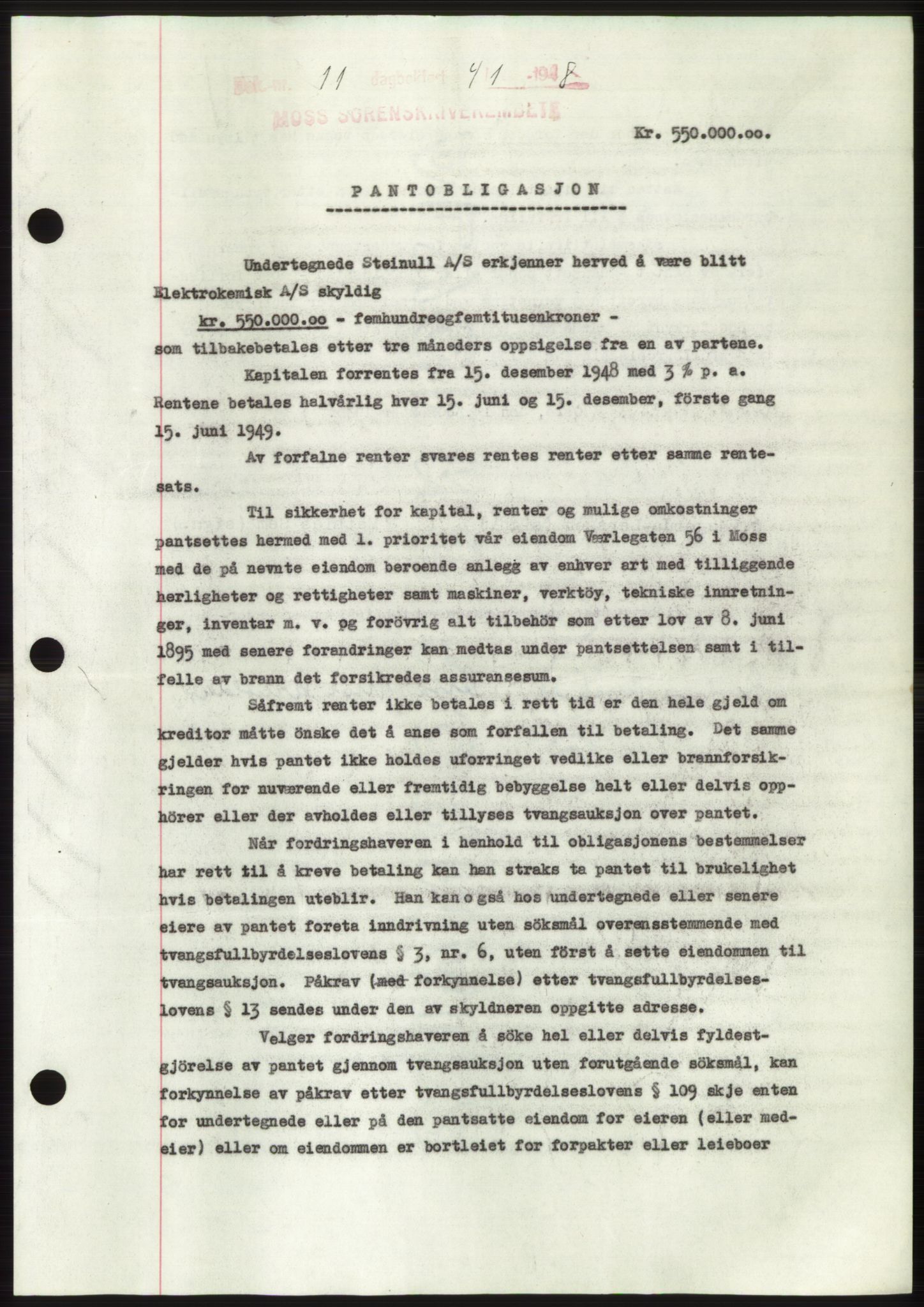 Moss sorenskriveri, SAO/A-10168: Pantebok nr. B21, 1949-1949, Dagboknr: 11/1949