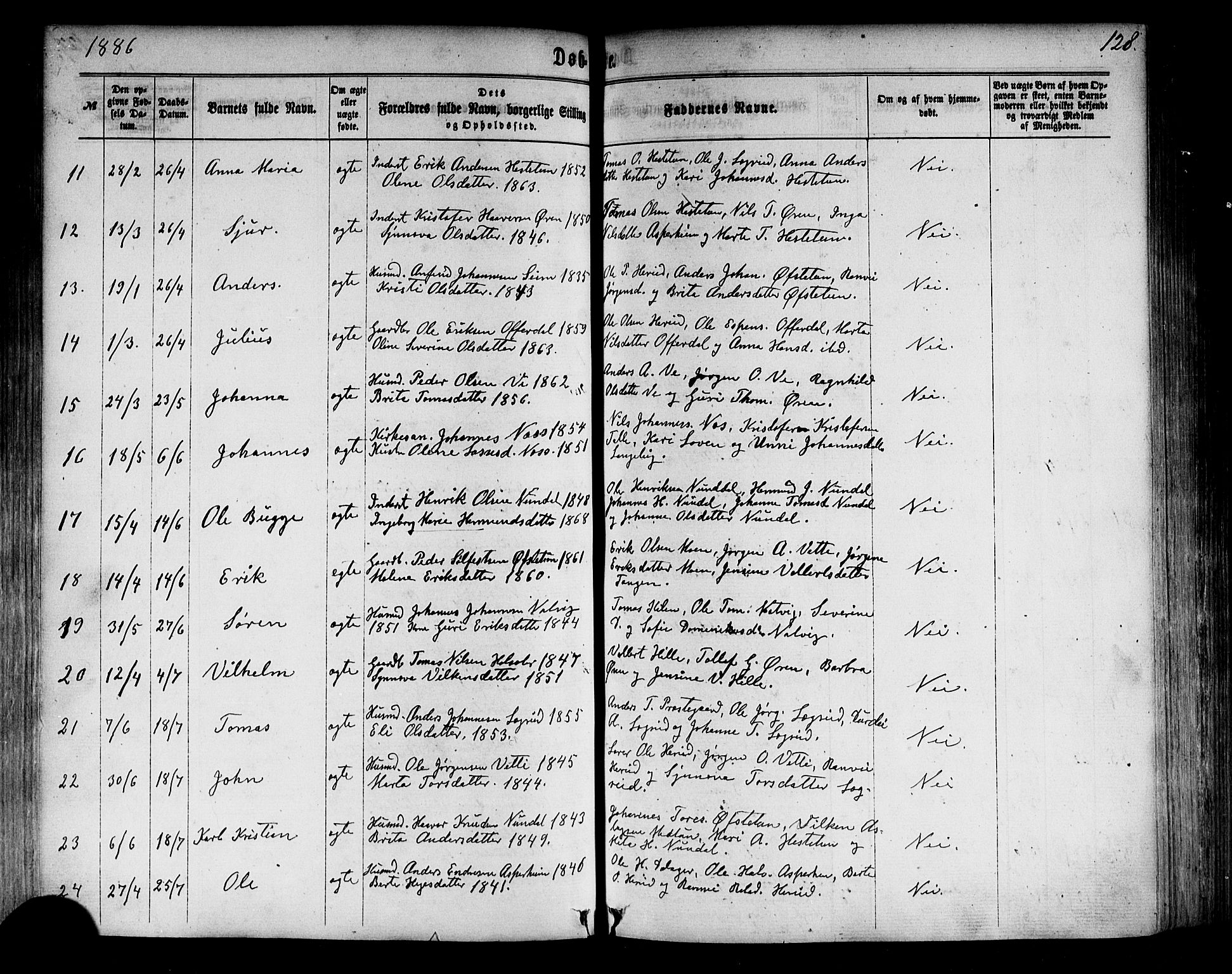 Årdal sokneprestembete, AV/SAB-A-81701: Ministerialbok nr. A 3, 1863-1886, s. 128