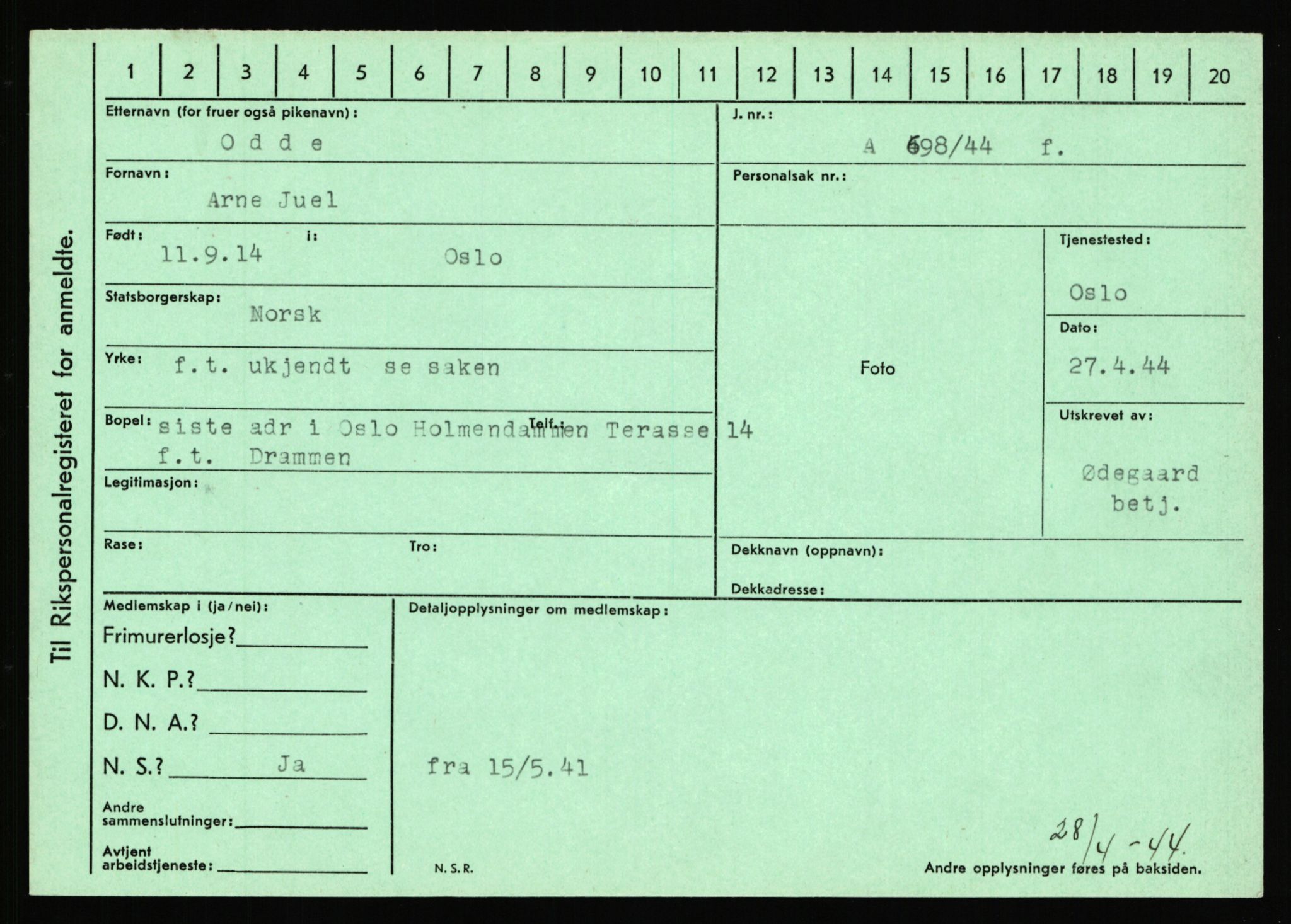 Statspolitiet - Hovedkontoret / Osloavdelingen, AV/RA-S-1329/C/Ca/L0012: Oanæs - Quistgaard	, 1943-1945, s. 22